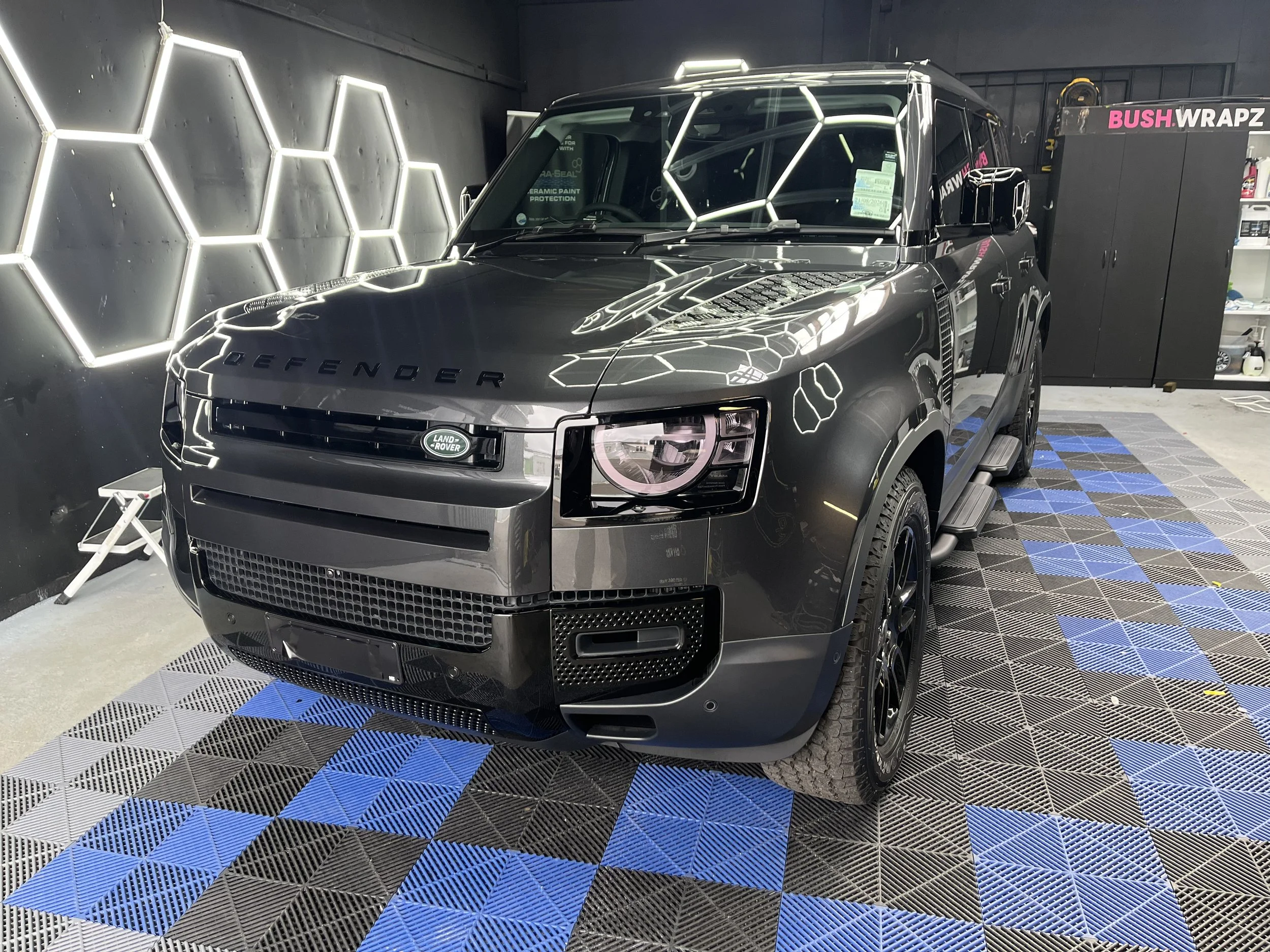 Range Rover / Land Rover Defender, Full Front PPF & Headlight Tinted PPF & Ceramic Coating, Headlight Tinting In Stek, PPF in Stek Dynoforce,