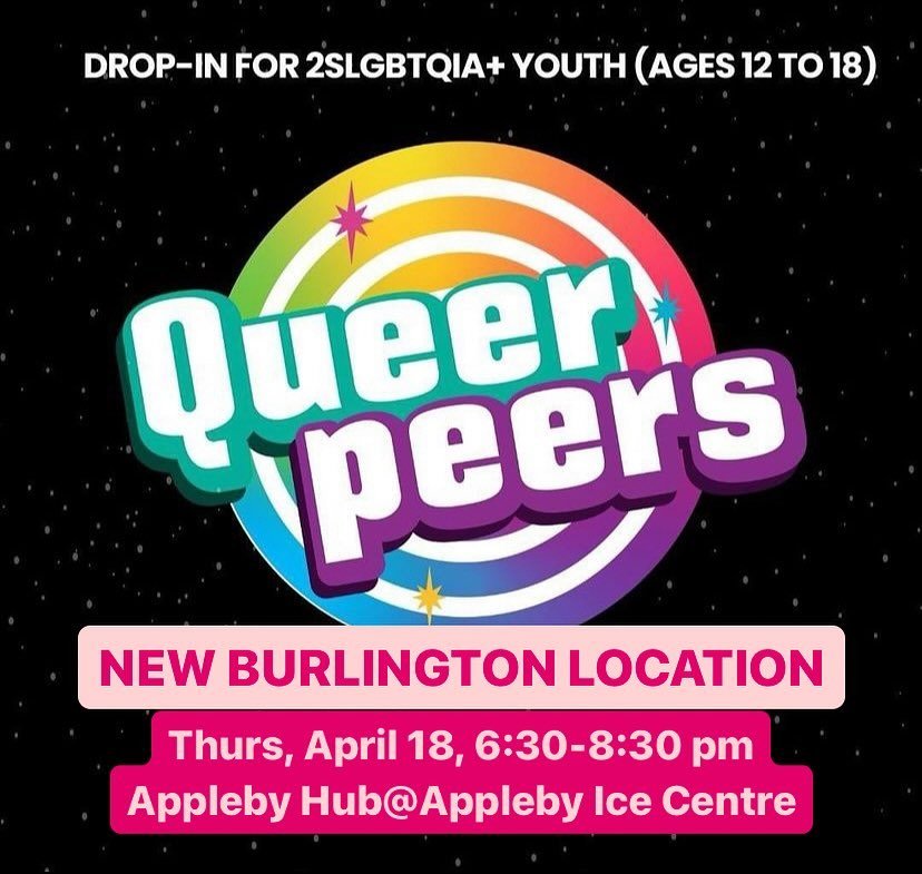 It&rsquo;s our first Queer Peers in Burlington!!!

Drop-in Thursday April 18th 6:30-8:30pm
Appleby Hub at Appleby Ice Centre
Come hang out for some crafts &amp; activities with pflag Halton &amp; friends. 

Open to ages 12-18, no registration require
