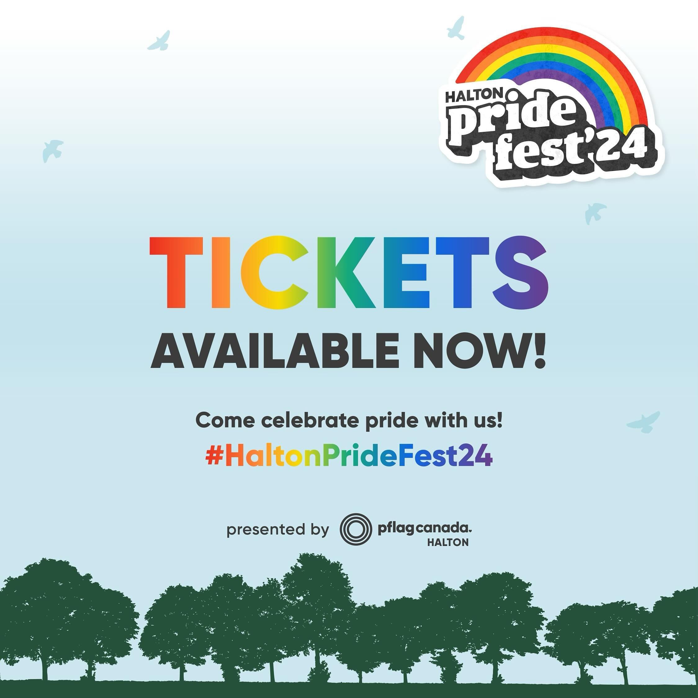 Tickets are now available for Halton Pride Fest&rsquo;24. 

General Admission is $10 and kids under 6 are free! You can also donate with a pay it forward ticket and we will give that ticket to a community member to attend HPF. If cost is a barrier fo