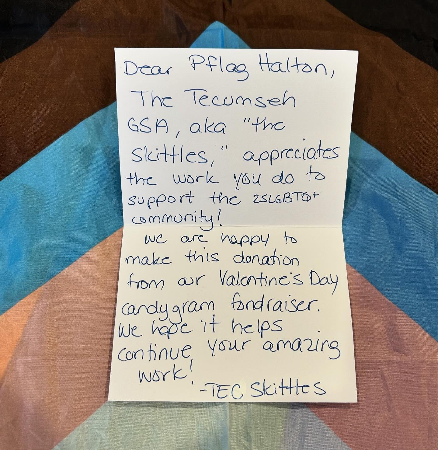 Thanks to the Skittles at @tecumsehps_burlington for making our day with this surprise in the mail. Your donation will help us continue to bring programming and supports to 2SLGBTQIA+ youth. And you absolutely reminded our volunteer team why we do th
