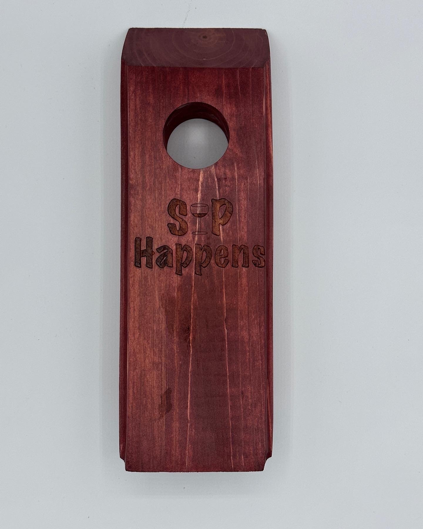 Slanted Wine Bottle Holder with "SIP Happens" Design in Wine color
