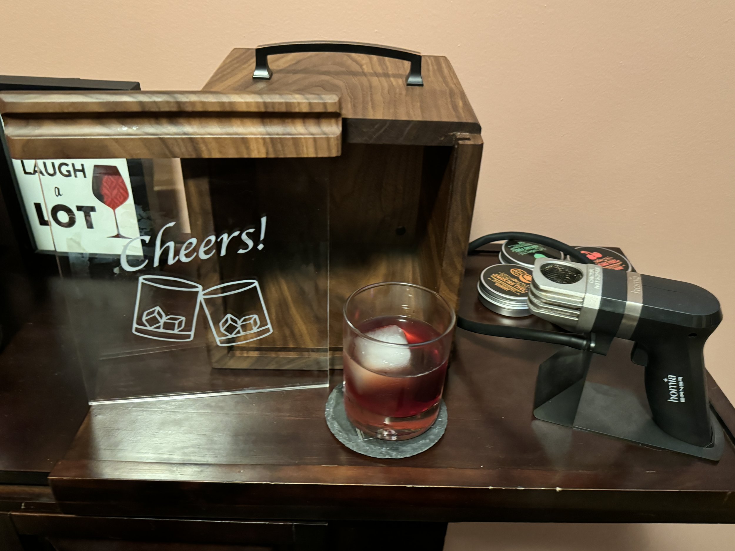Walnut Top Shelf Smoker Box with Acrylic design