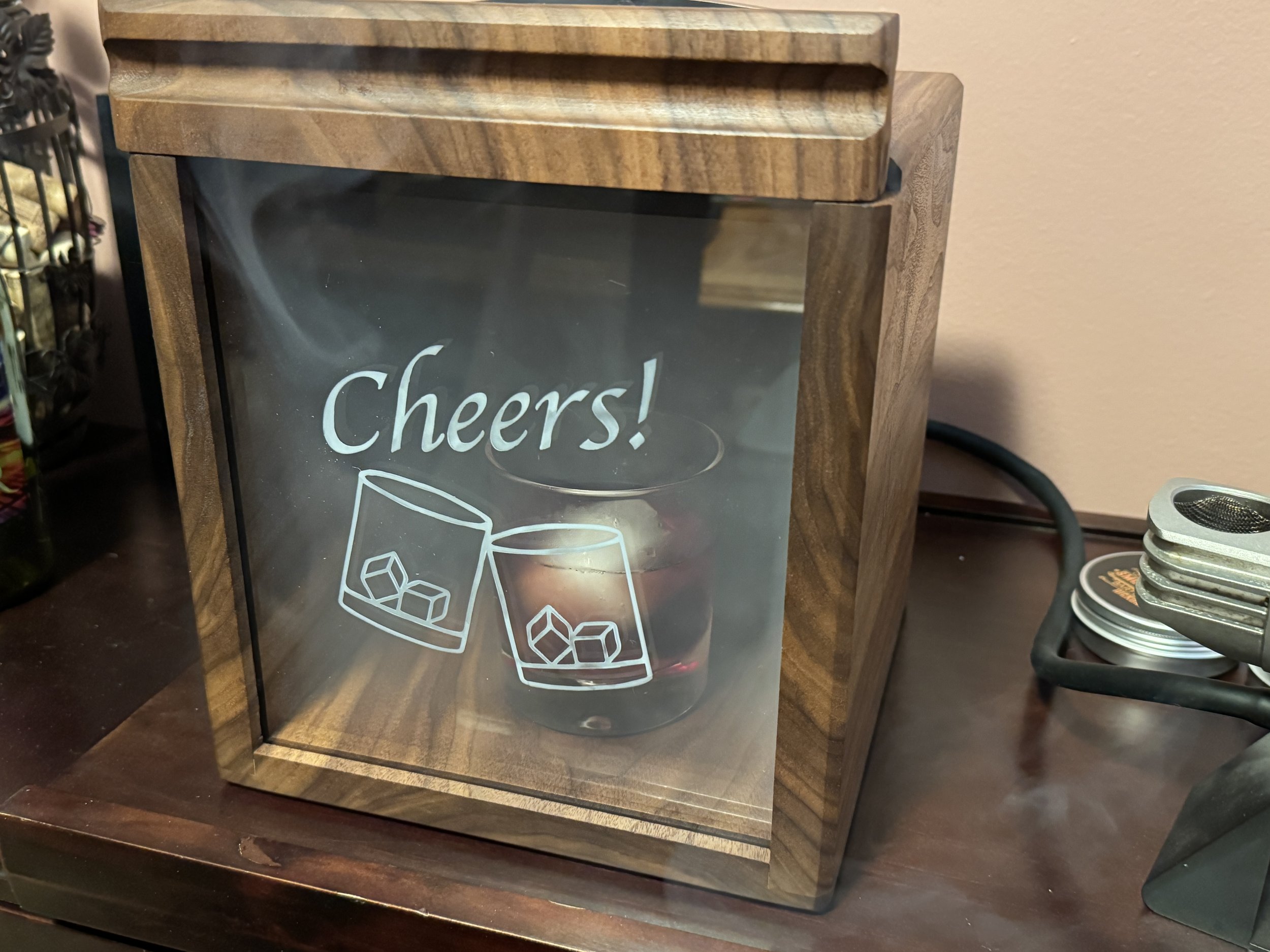 Walnut Top Shelf Smoker Box with Acrylic design