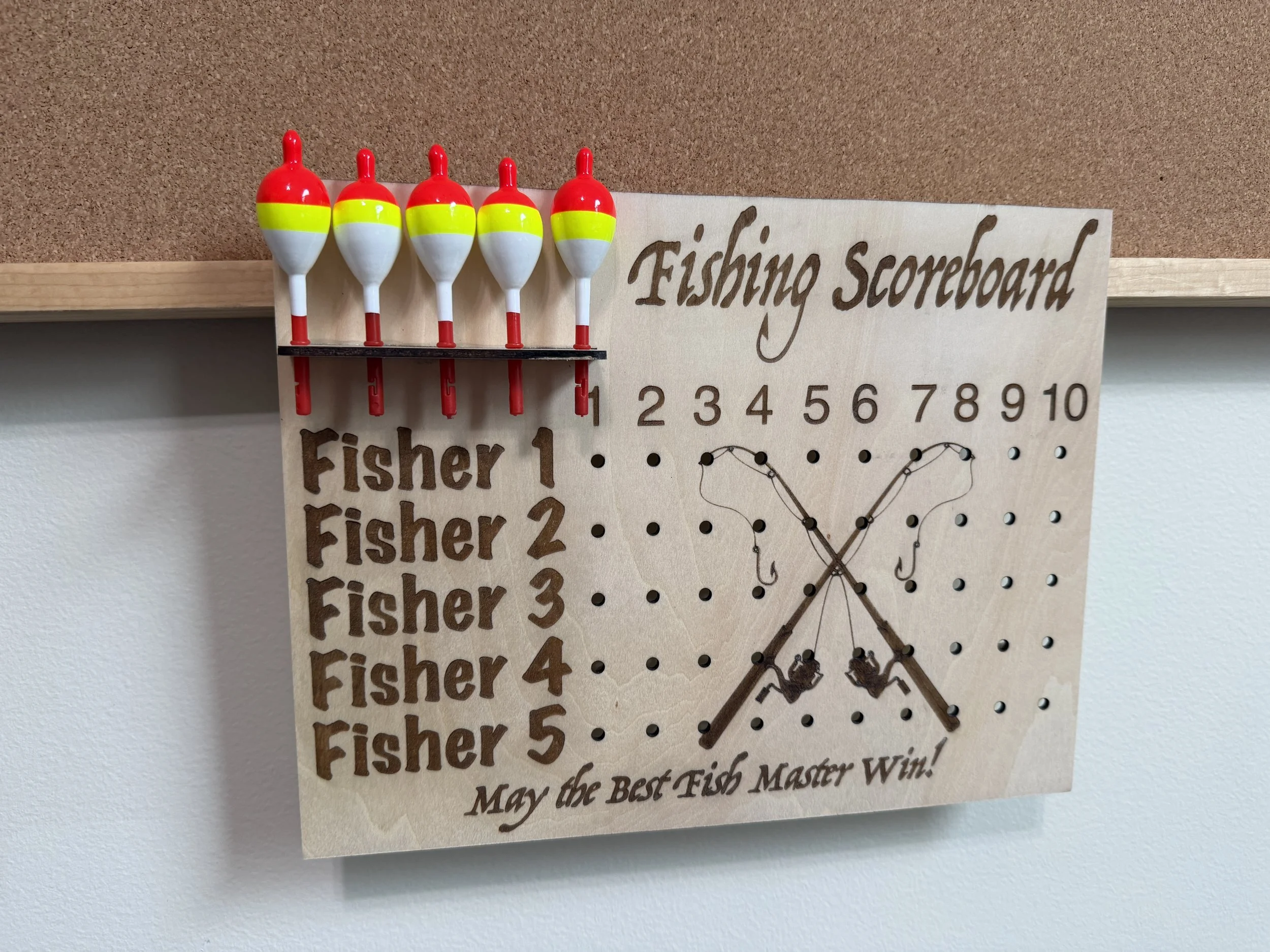 Fishing Scoreboard – Bobber Tracker for 5 Fishers | Cabin & Ice Shack Decor