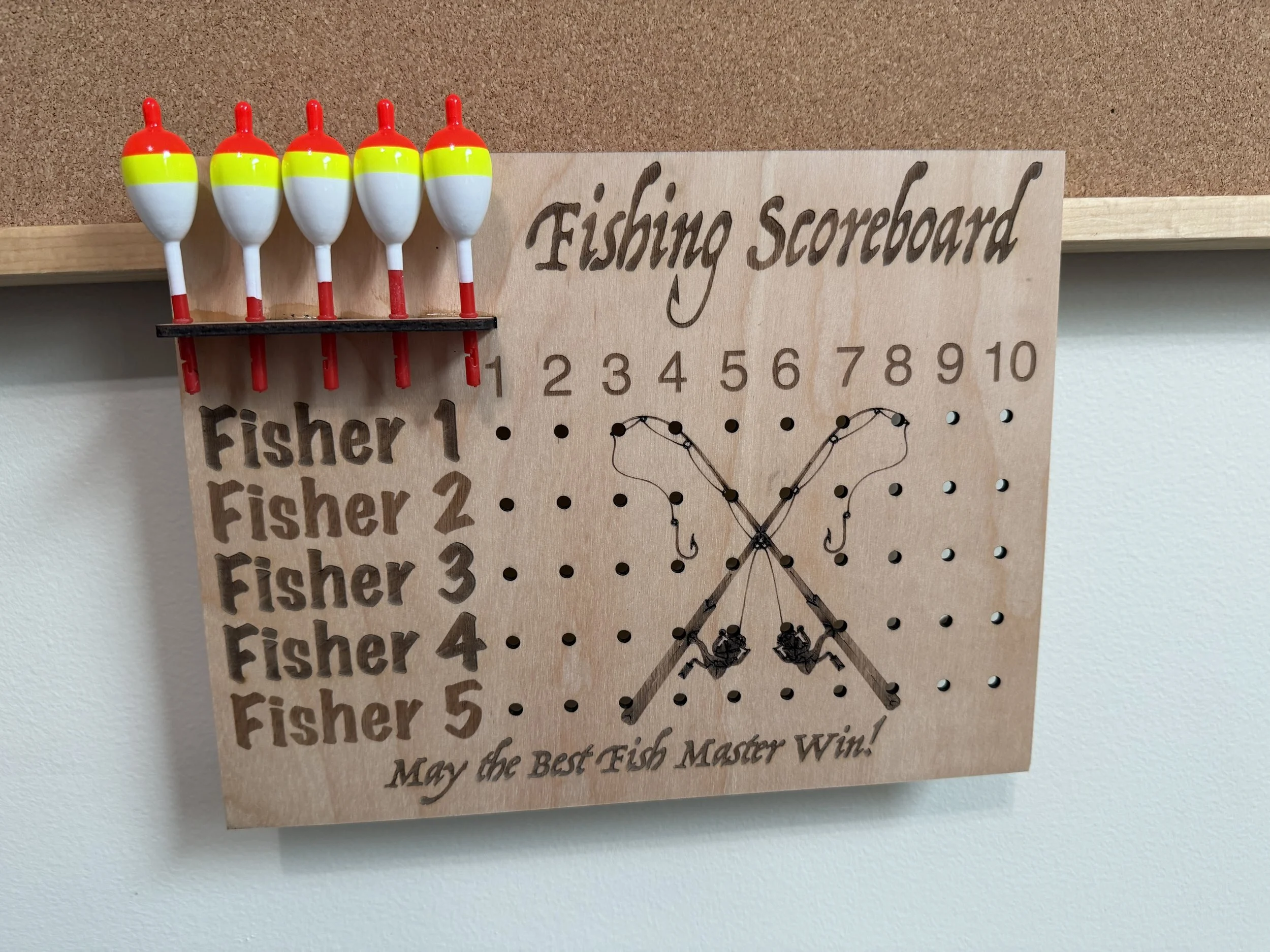 Fishing Scoreboard – Bobber Tracker for 5 Fishers | Cabin & Ice Shack Decor