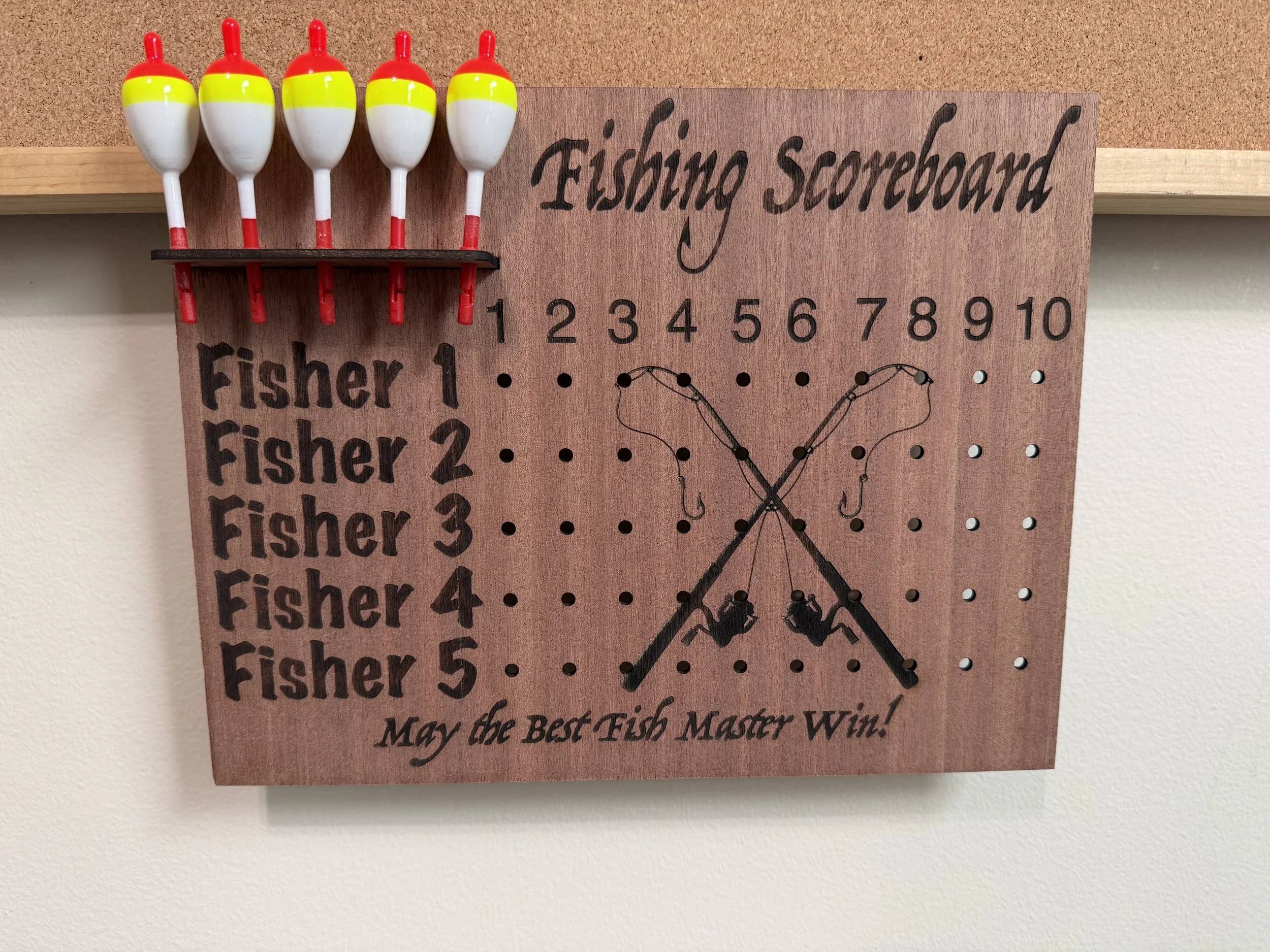 Fishing Scoreboard – Bobber Tracker for 5 Fishers | Cabin & Ice Shack Decor