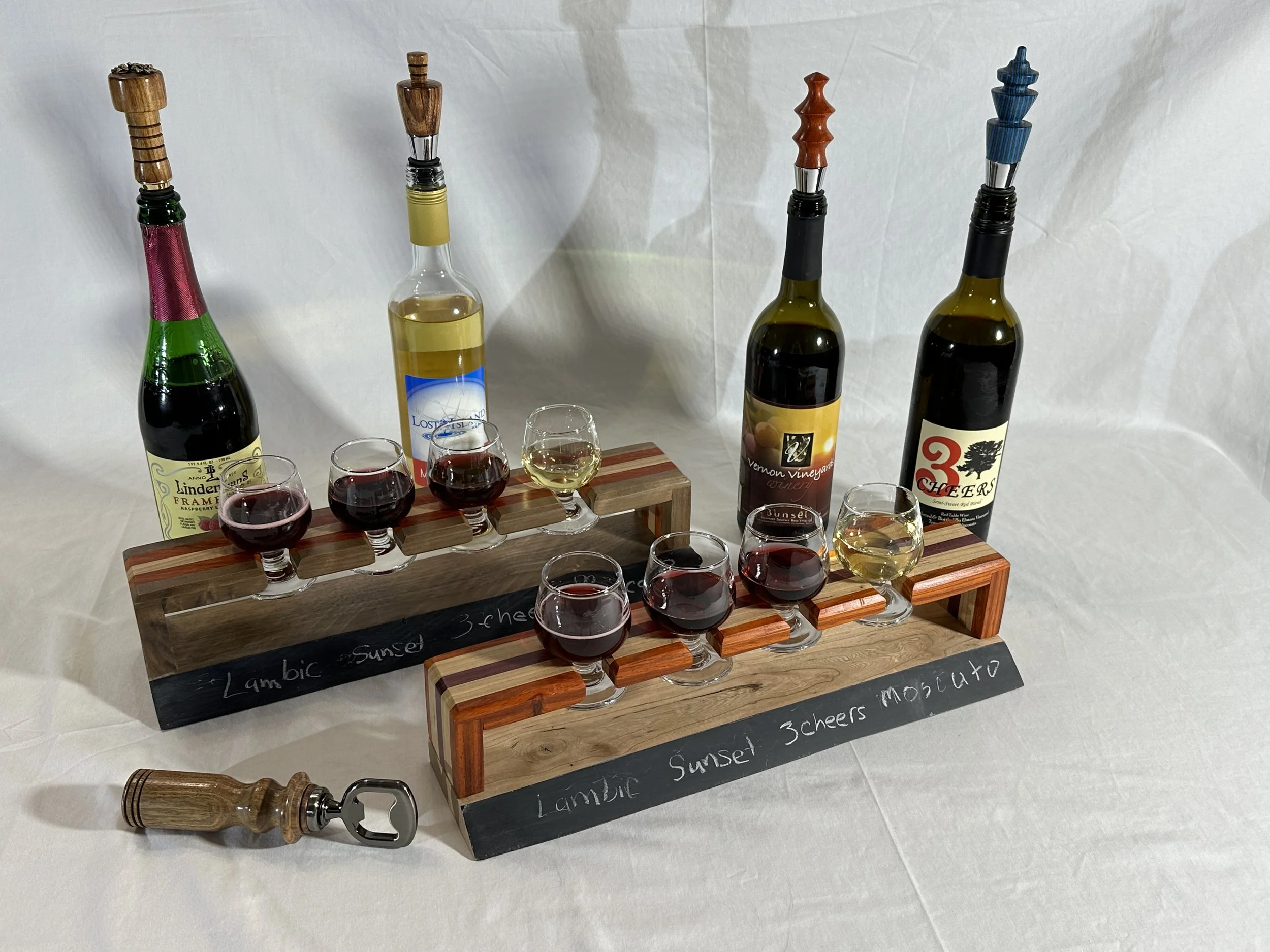 Beer/Wine Flight Tasting Sets - also pictured Jules' Bottle Opener and Wine Stoppers. 