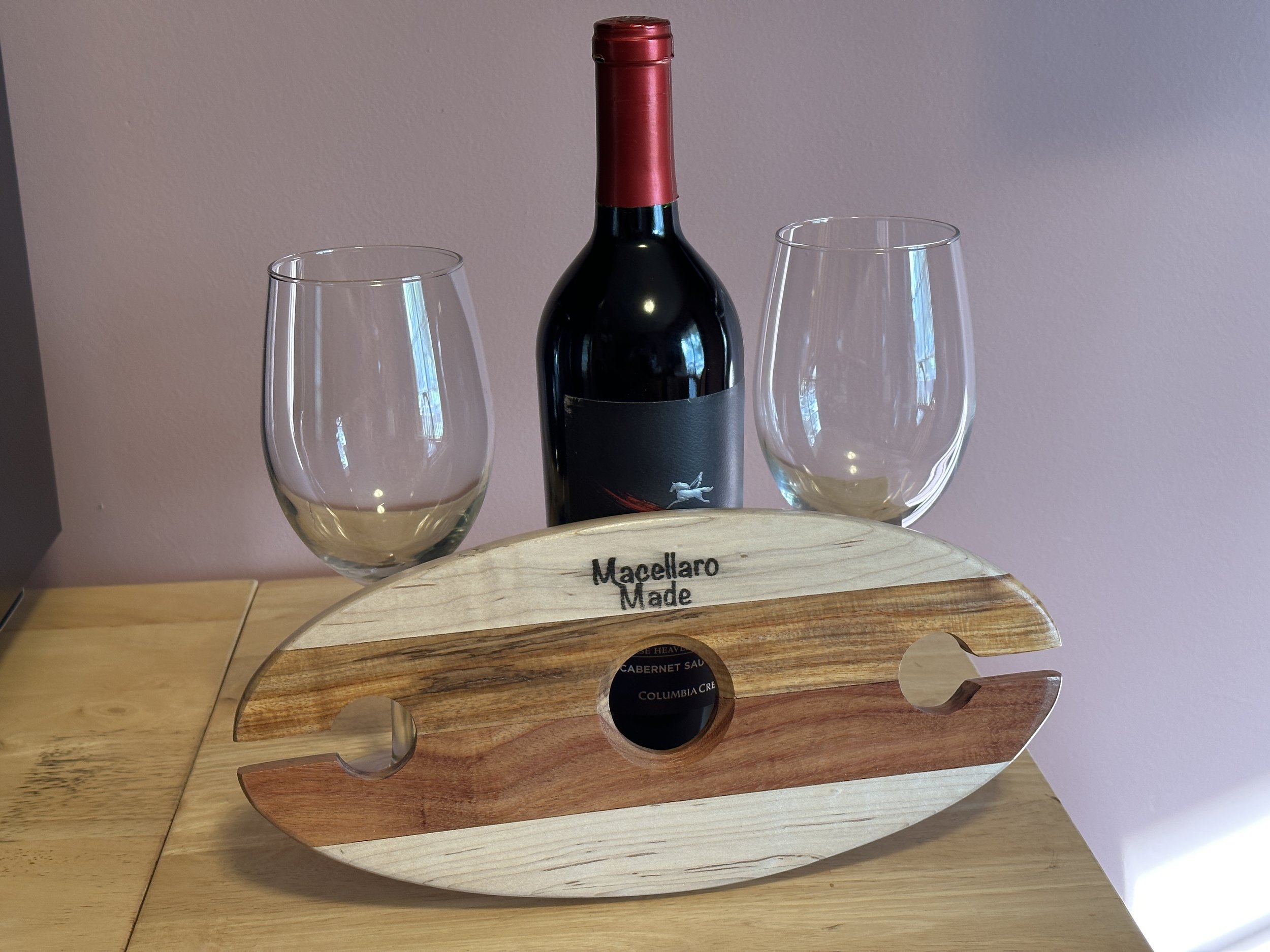 Macellaro Made Wine Glass Caddy - Each wine glass is made by hand and power tool - 100% unique. No computer or CNC machine used.