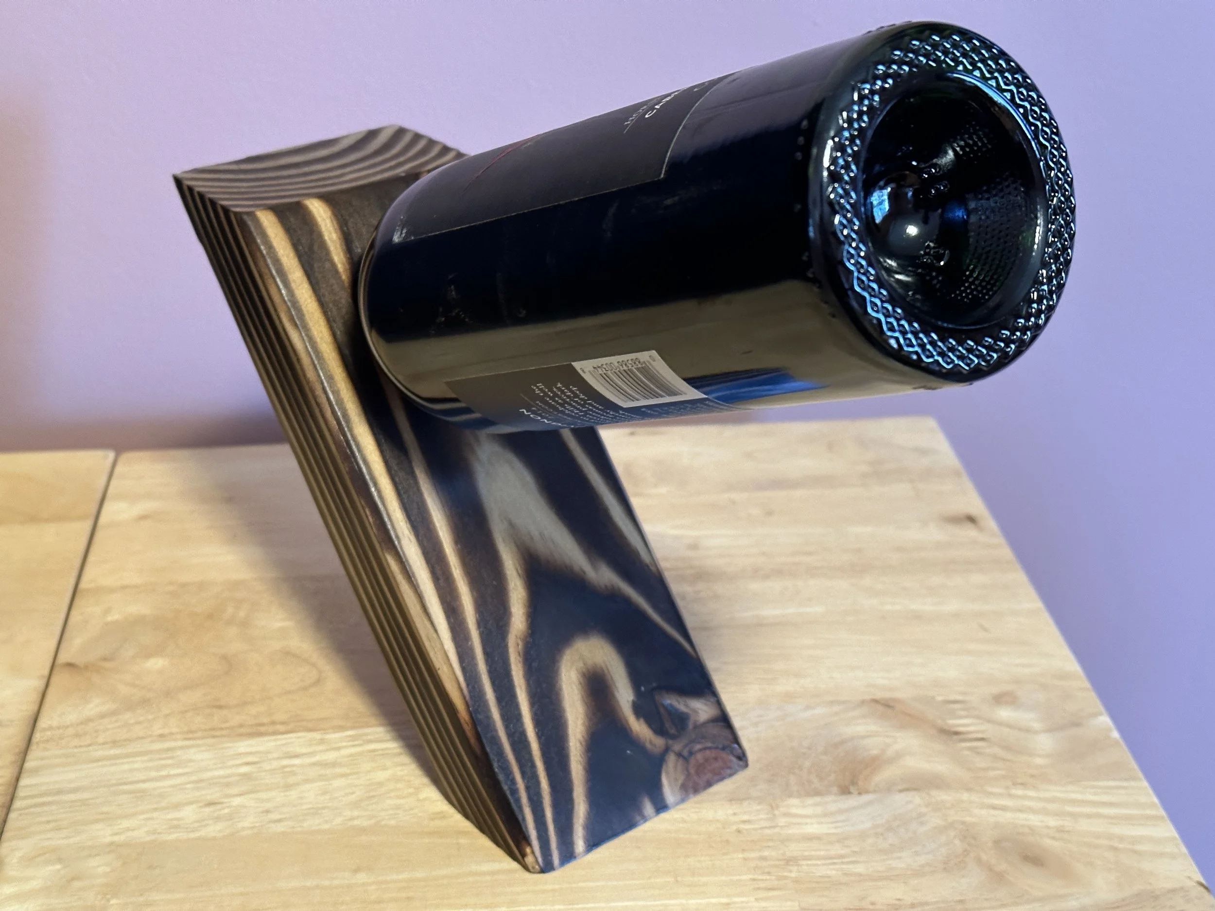 Slanted Wine Bottle Holder WH00001 - This was finished using the burning technique