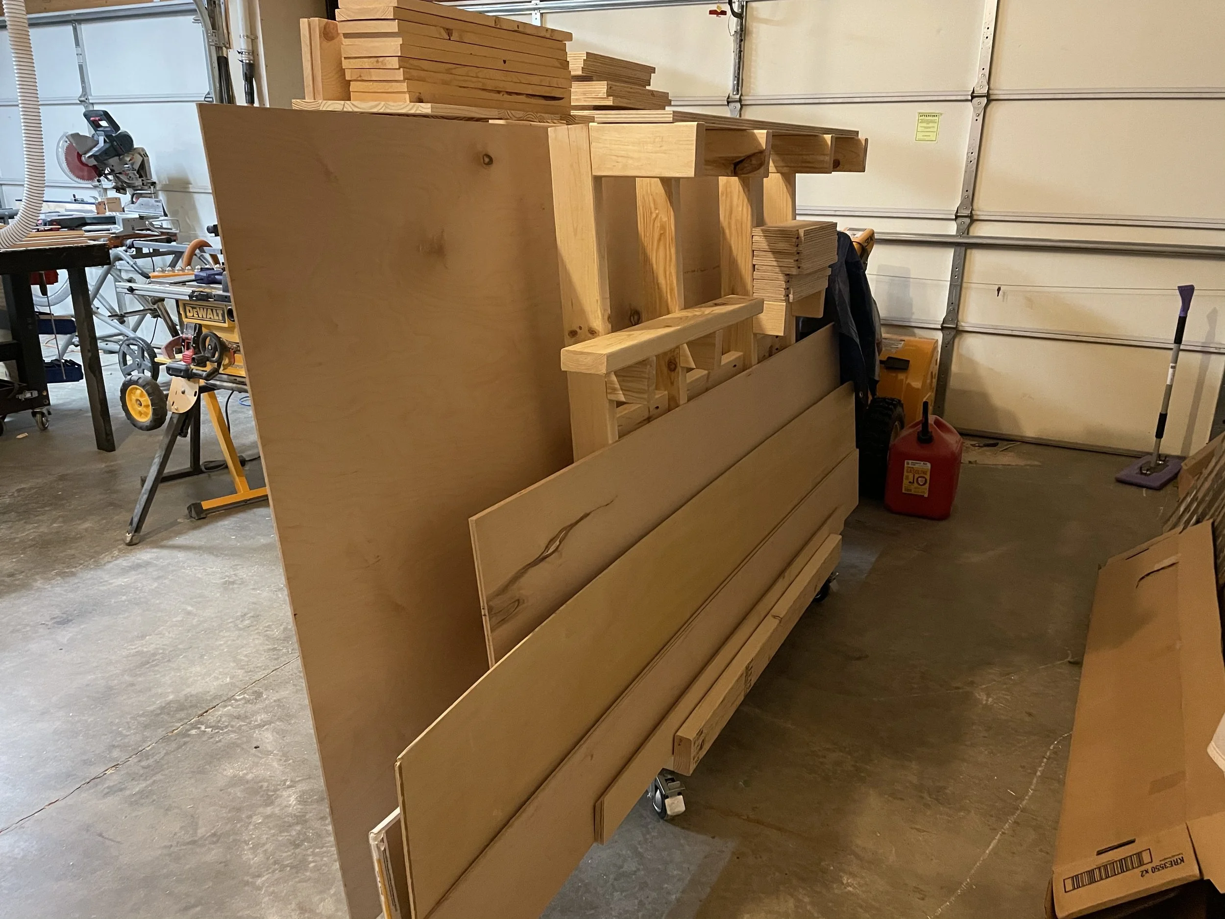 Carly Tackles...Mobile Wood Rack. The lips along the bottom prevent material from sliding out