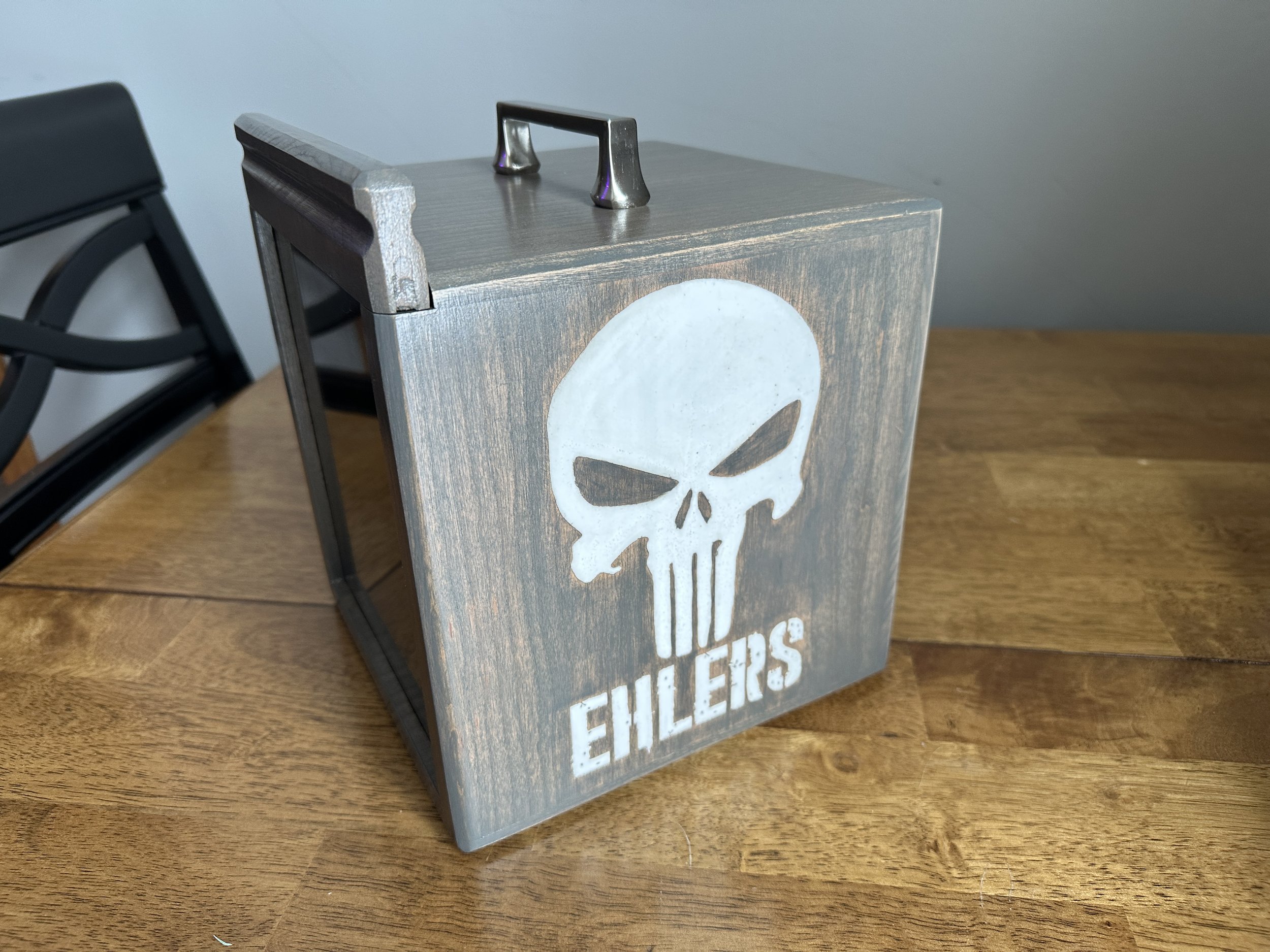 Custom laser engraving with epoxy fill on Cherry Top Shelf Smoker Box with Greystone Satin / Dye (Copy)