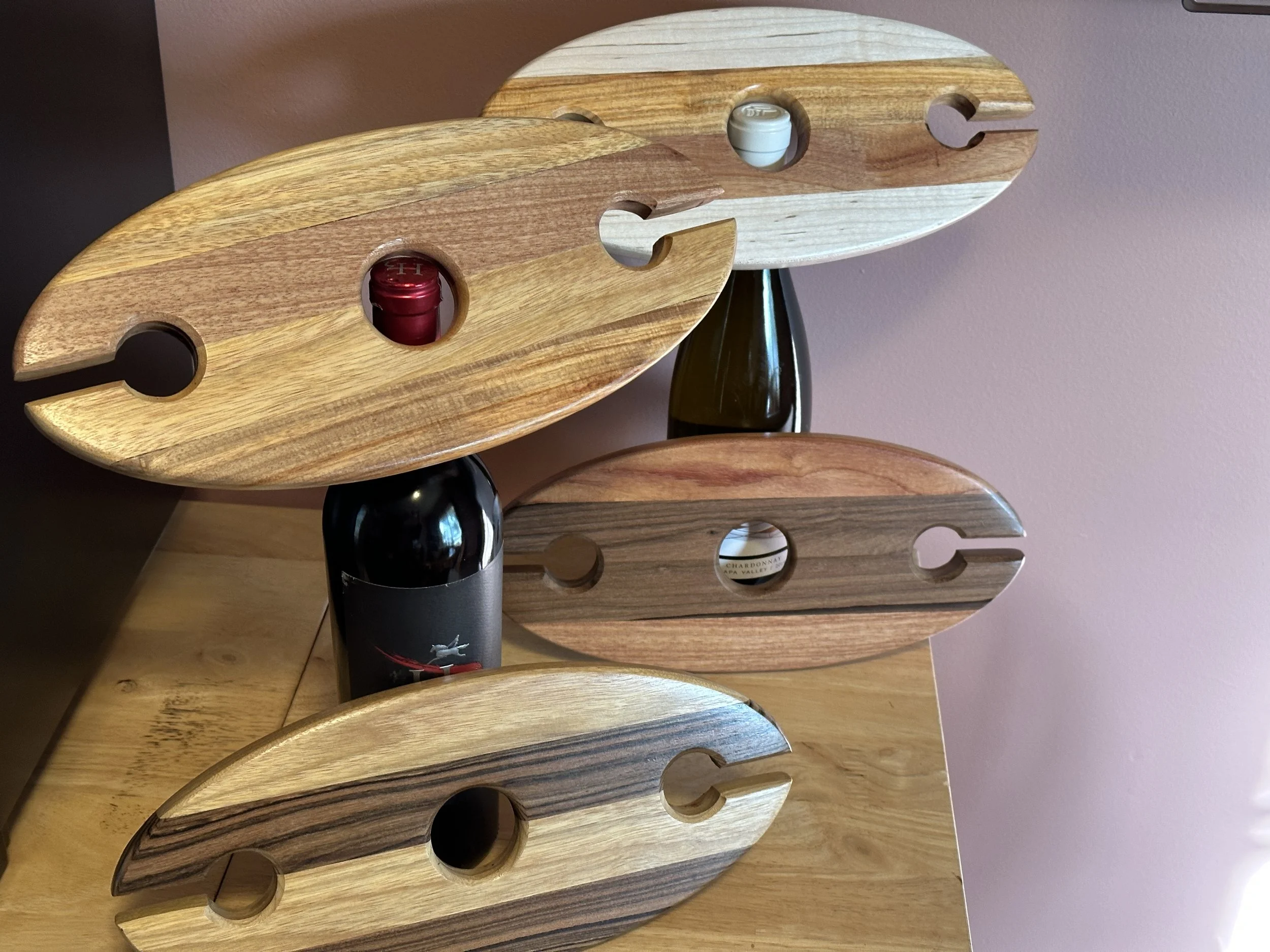 Wine Glass Caddy - These were made using Picana, Macacauba, Canarywood, and Maple
