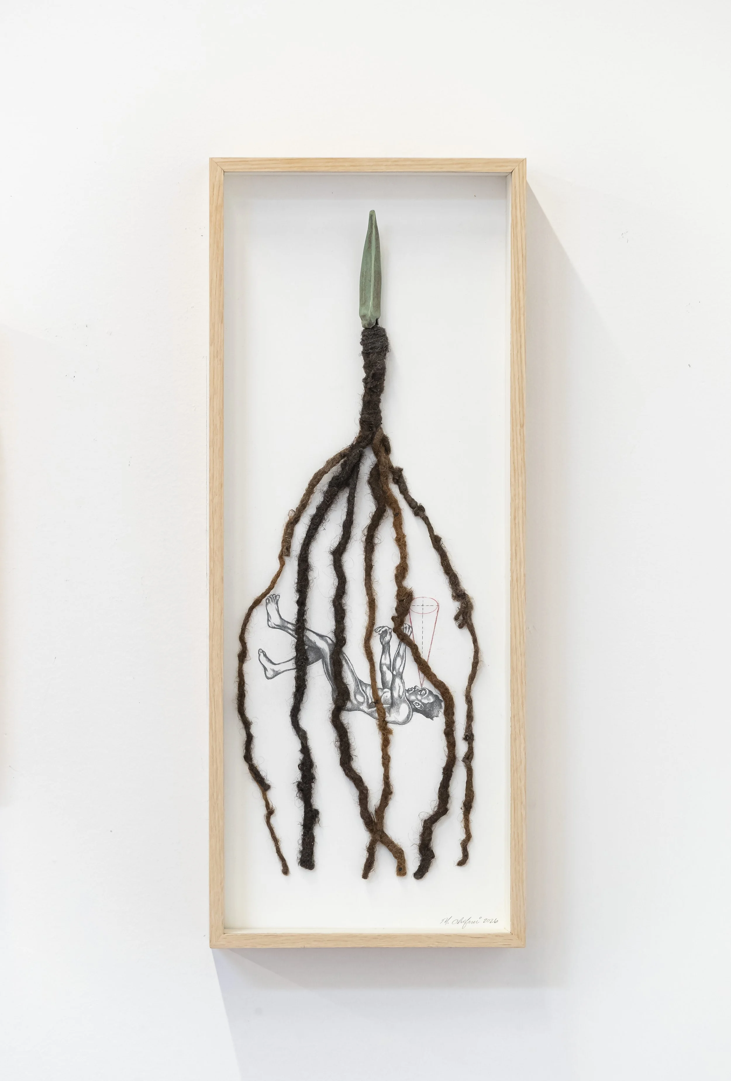 Food Notes #3: Negro Abelmoschus Esculentus Decapodiformes
2026
29” x 11 ¼” x 3”
Graphite on wood panel, stoneware, and hair
