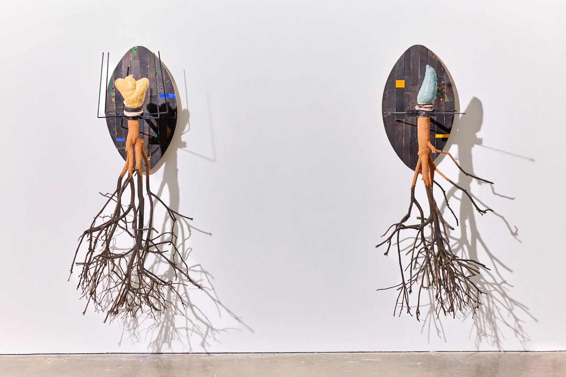 The Conjurer; 2024.  The Oracle; 2024.
wood, steel, red clay, stoneware, acrylic paint.

***photograph by Russell Kilgore***