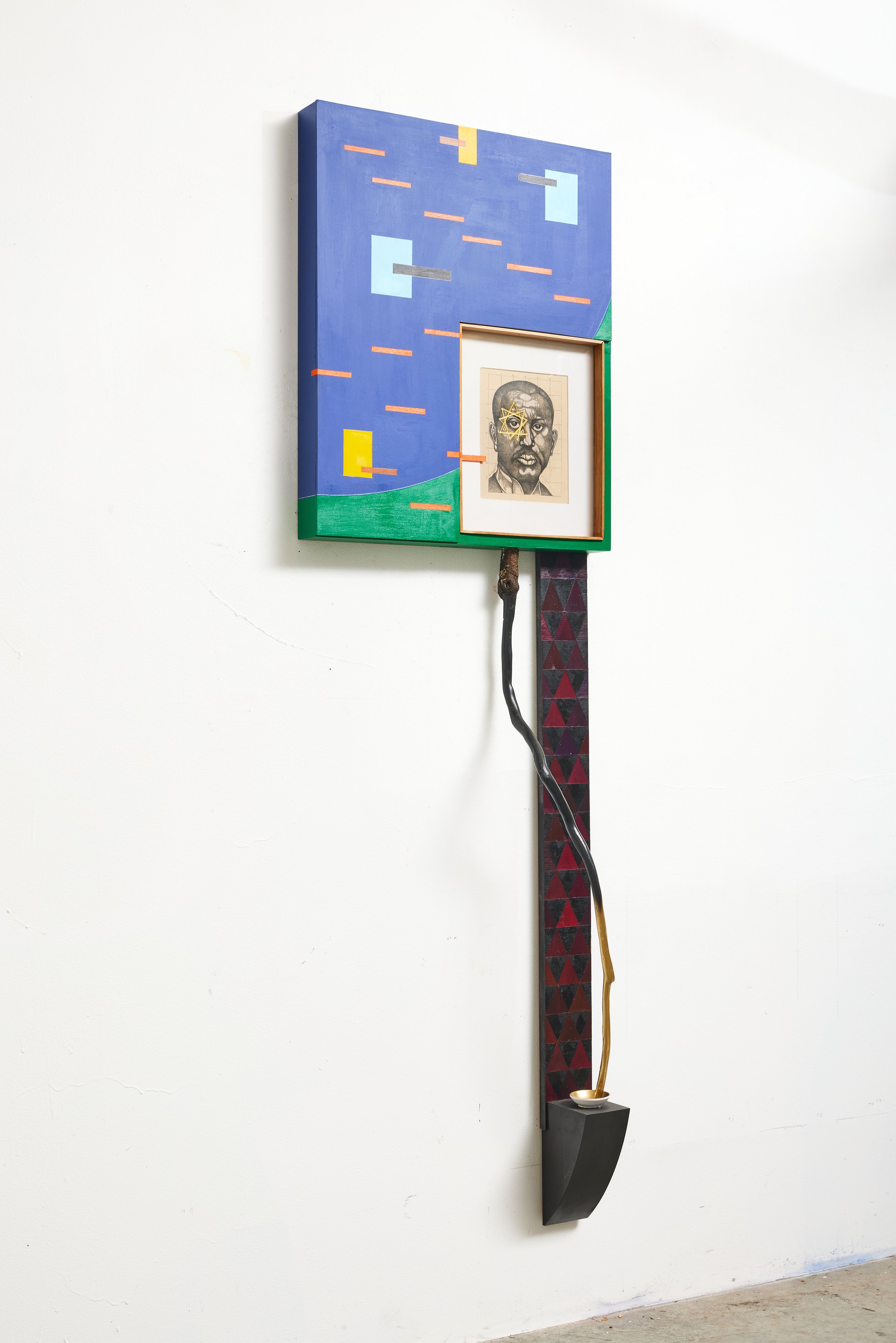 Child of the Radiant Night.
paint and tar on wood, graphite and paint on paper.  (23.5" X 75" x 8")
2023.  Collection of Gouya and Payam Zamani
***photograph by Russell Kilgore***