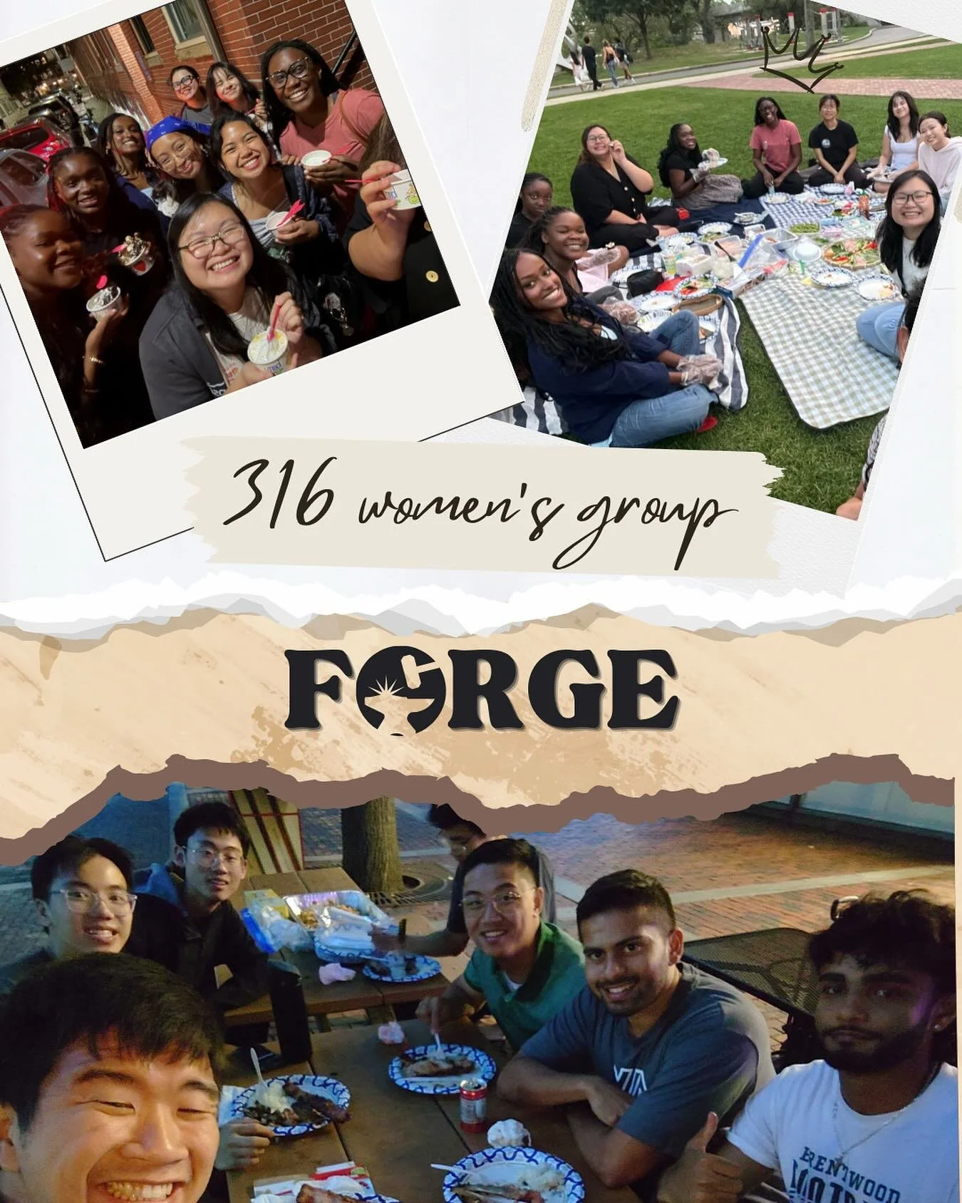 If you missed last week, no worries!! Small groups are happening this week too ~

Forge happening today at 6:30 PM and women&rsquo;s group happening tomorrow at 6:30 PM. RSVP details in our storyyy