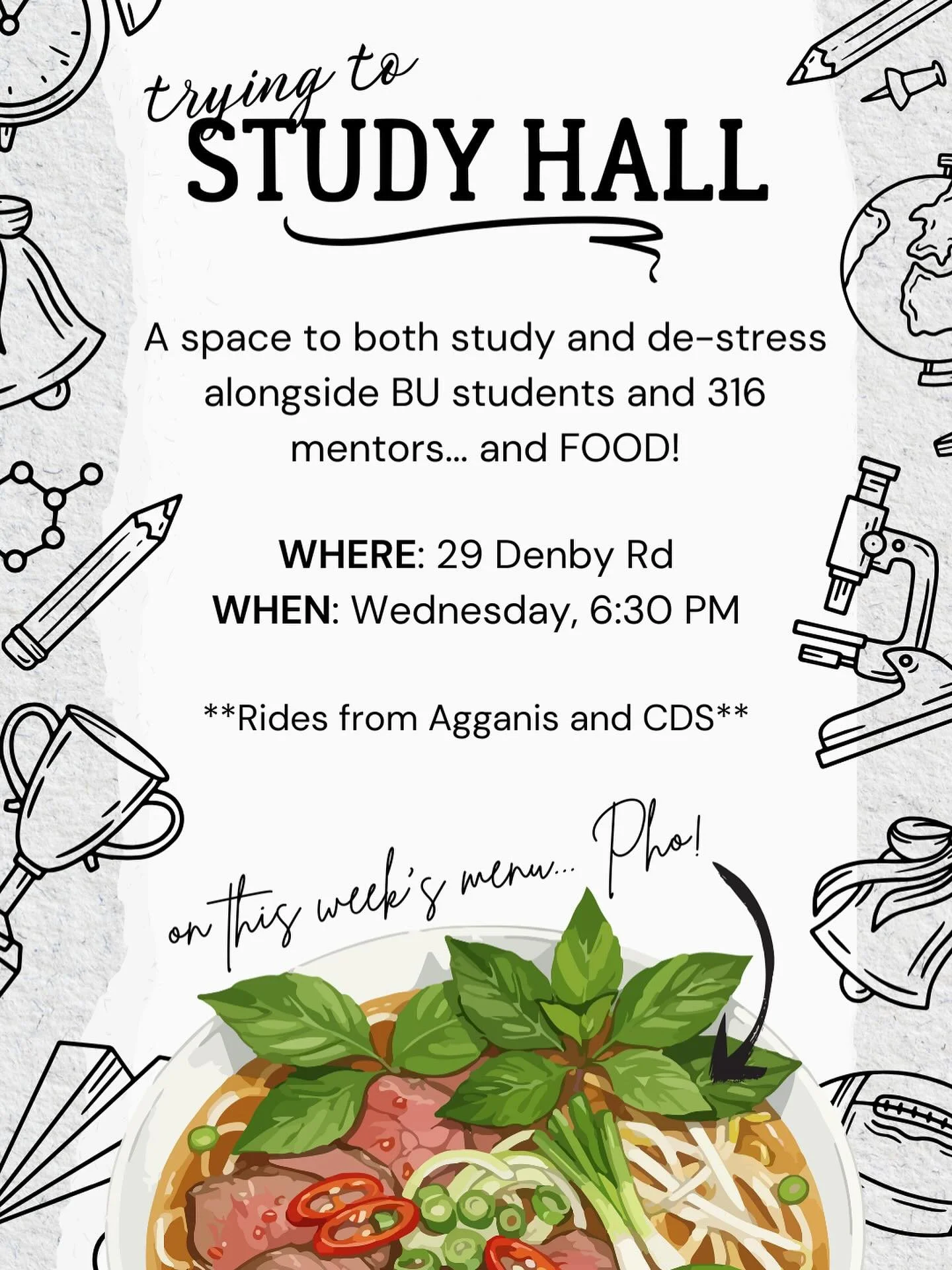 Need a space to study (or at least try to)?? WE GOTCHU! AND WE HAVE PHO!

Come join us this Wednesday! RSVP on our story 👀