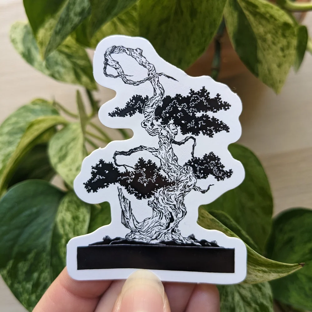 2" and 3" Vinyl Sticker: Windswept Bonsai II  Bork's Botanical Creations