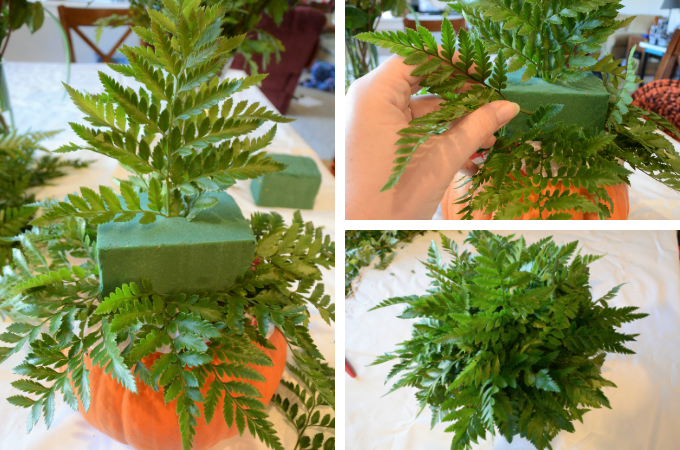 finishing adding fern to flower foam