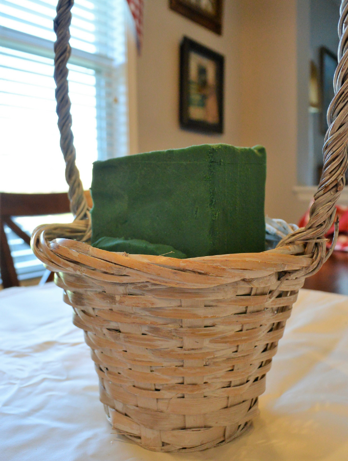 wet foam placed in basket