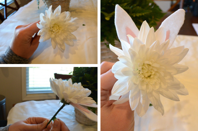 attaching bunny ears to the flower