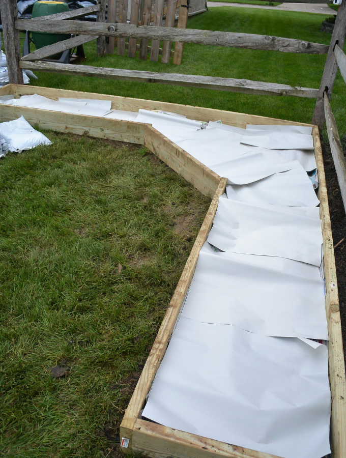 laying paper down to help kill the grass under the garden
