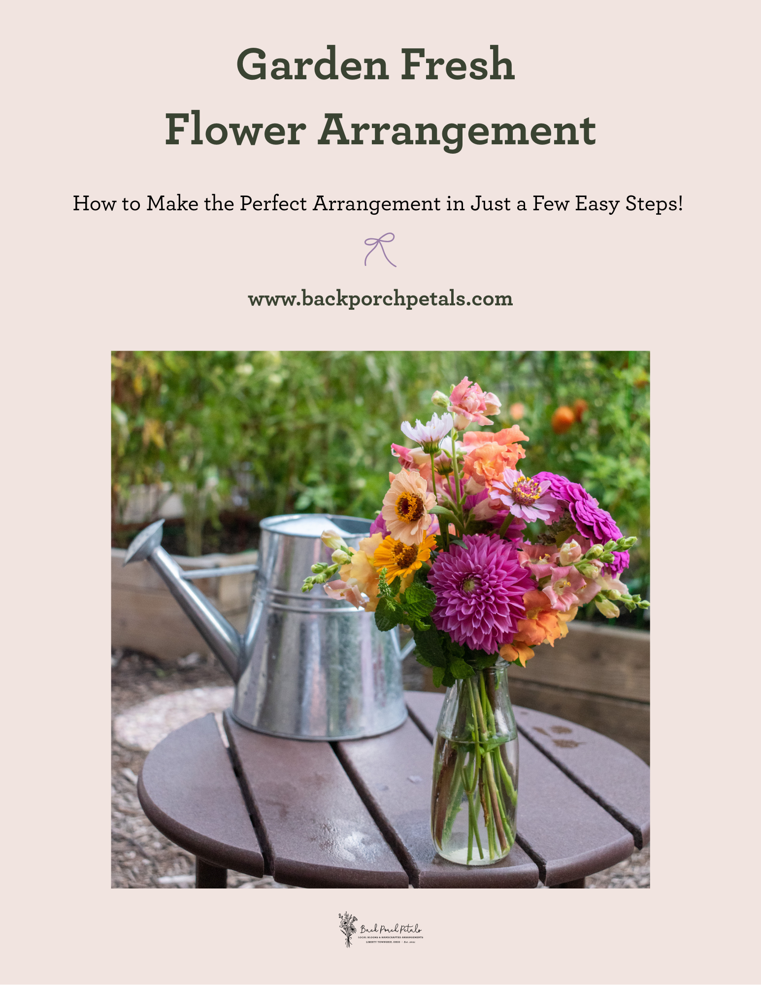 Bud Vase arrangement sitting on table in the garden.