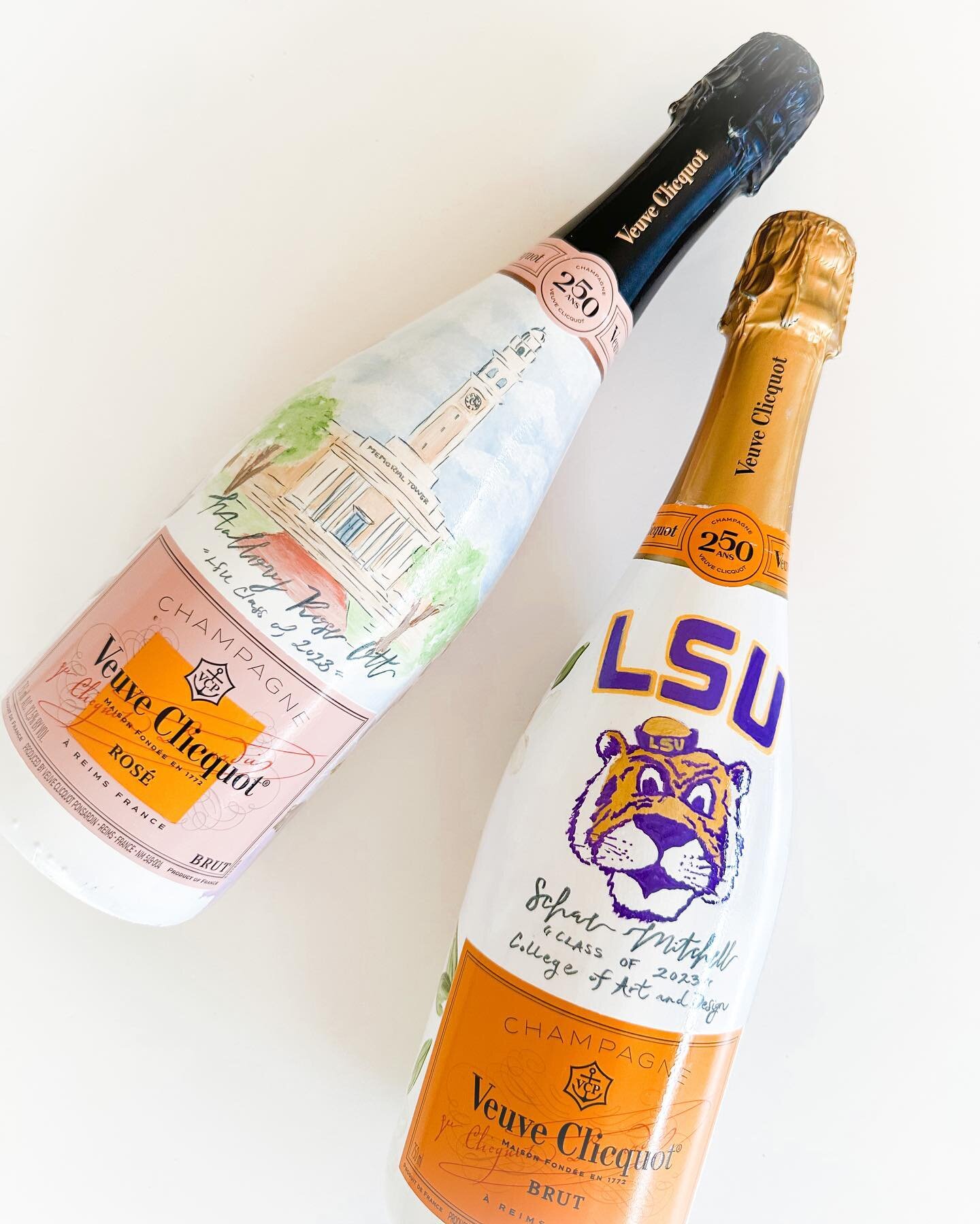 It&rsquo;s graduation weekend for my alma mater, @lsu !! Congrats to all the grads this weekend 💜💛

#paintedbottles #paintedchampagnebottle #graduation #graduationgift #wedding #weddingseason #weddinginspiration #customgifts #customartwork #localar