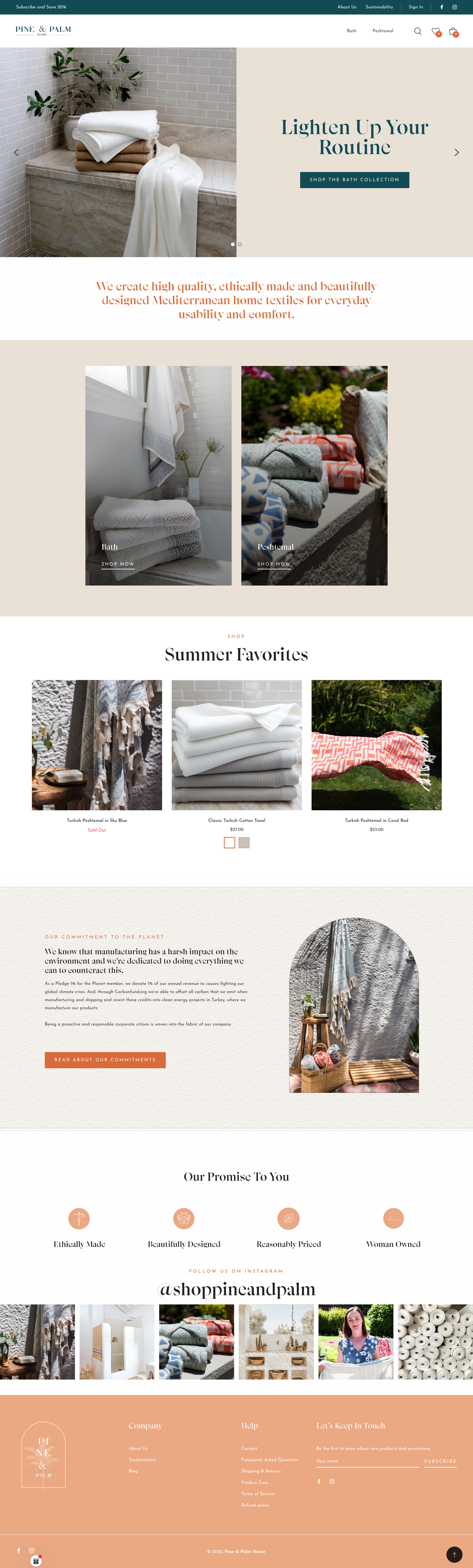 Pine & Palm Home website page