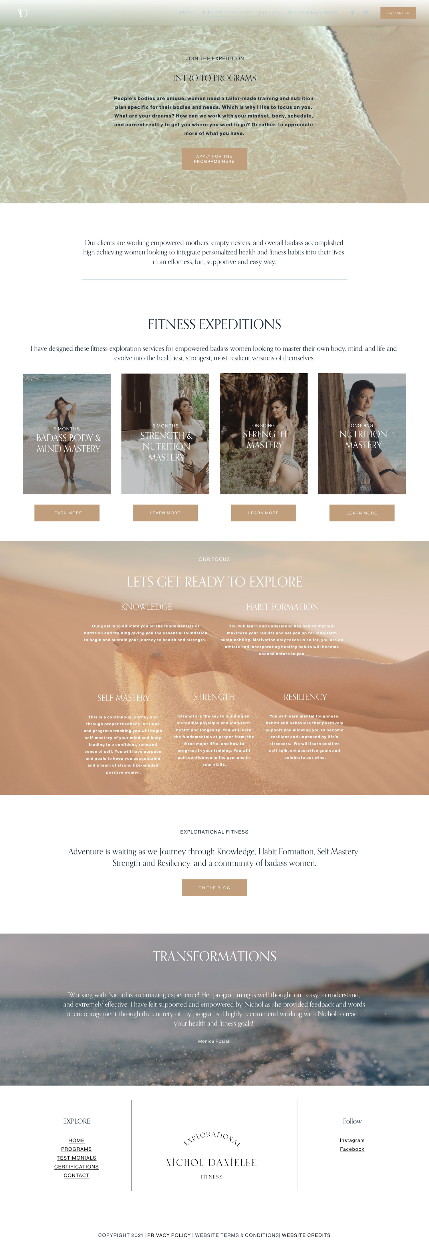 Explorational Fitness website page
