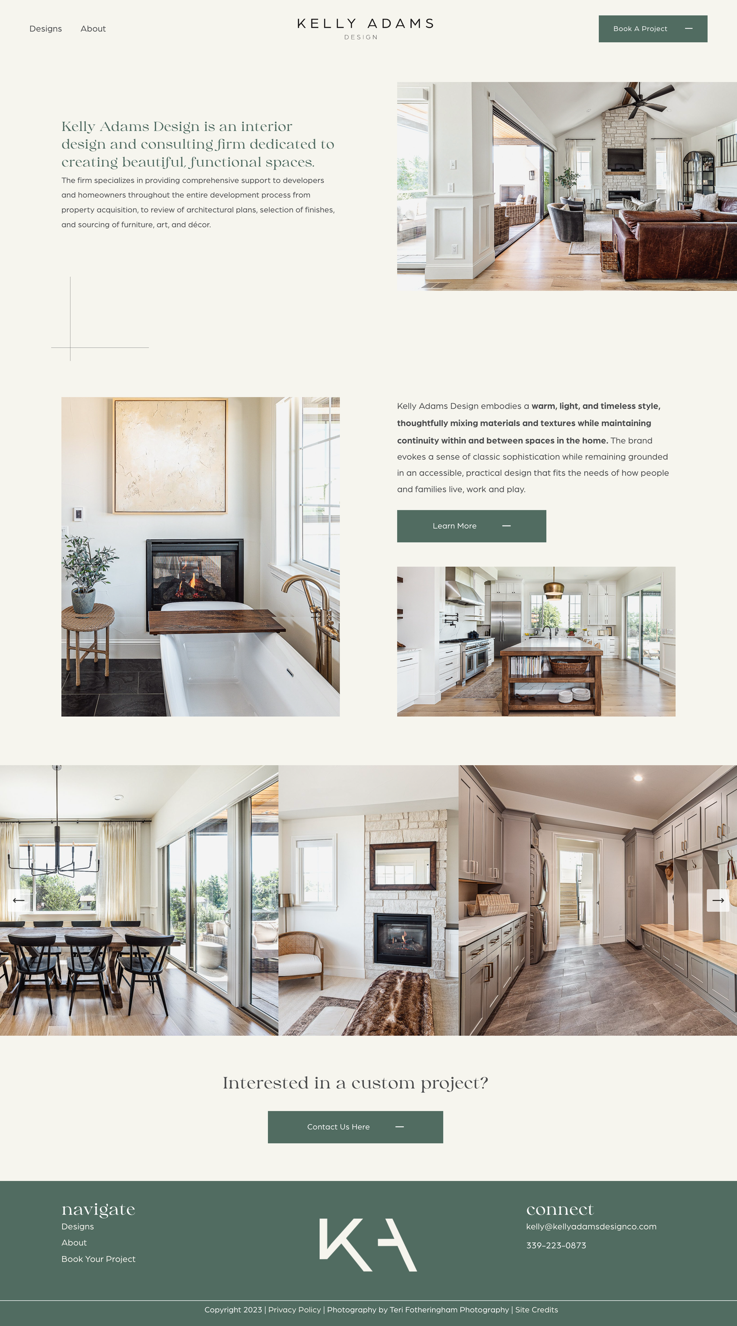Kelly Adams Design Co. website page