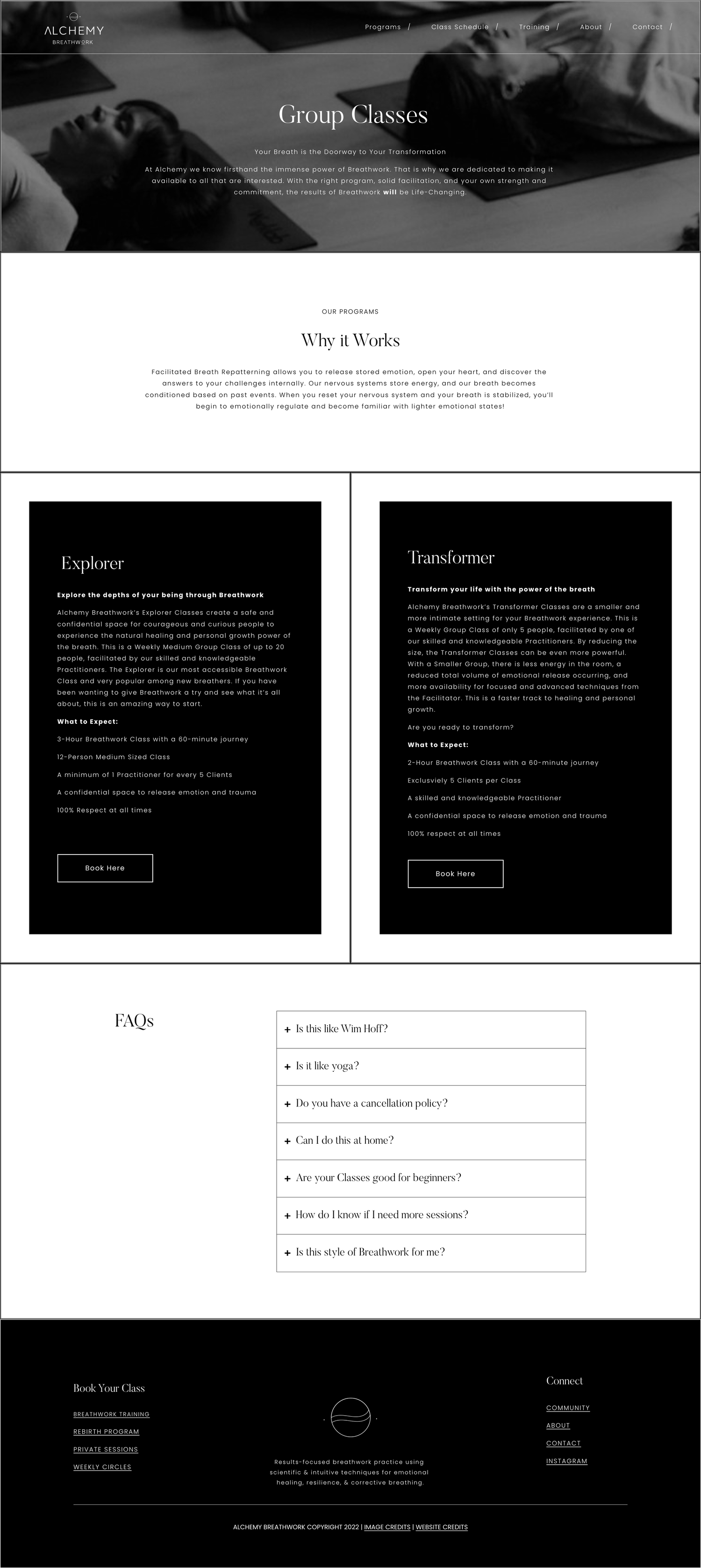 Alchemy Breathwork website page