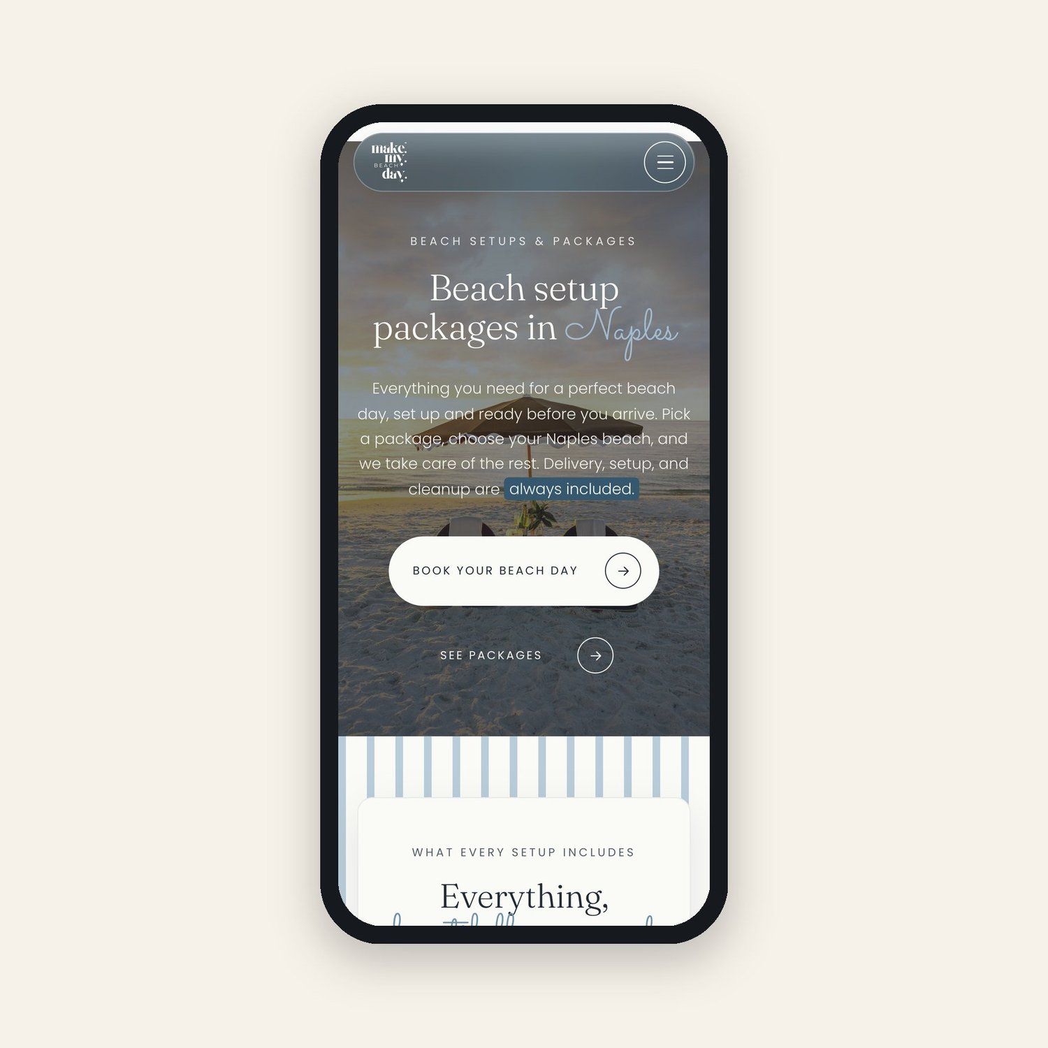 Make My Beach Day mobile packages page