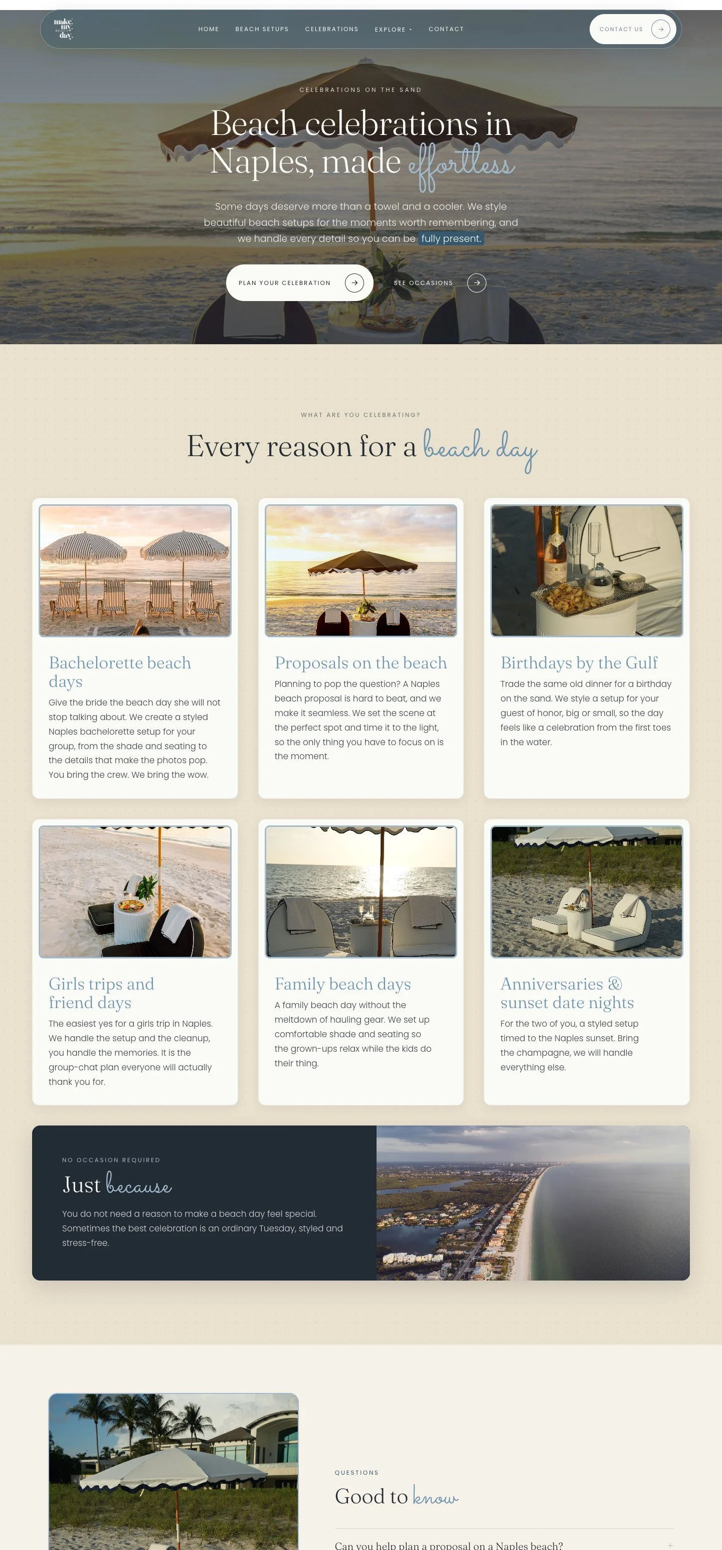 Make My Beach Day celebrations page design
