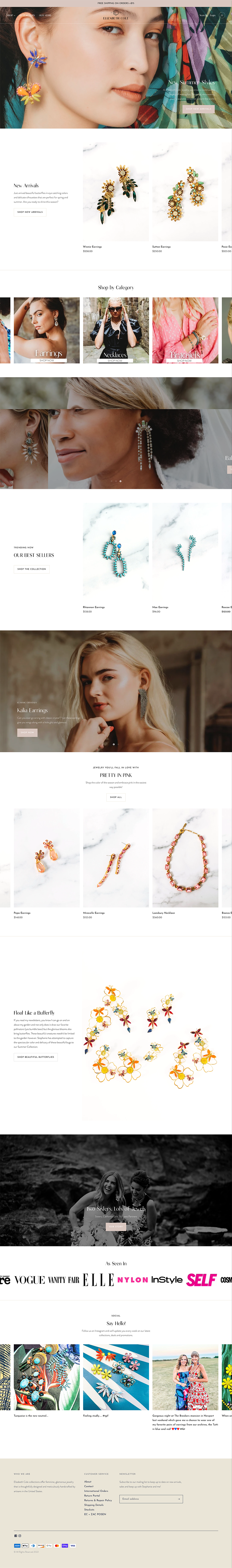 Elizabeth Cole Jewelry website page