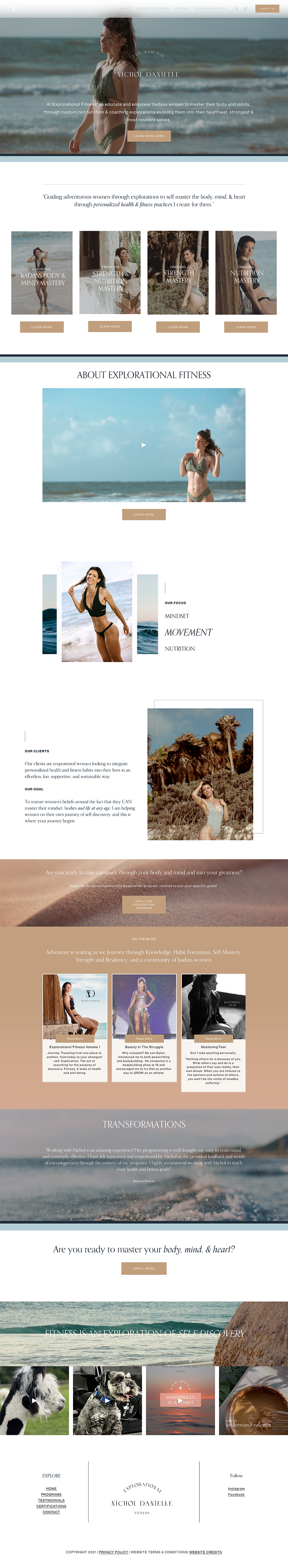 Explorational Fitness website page