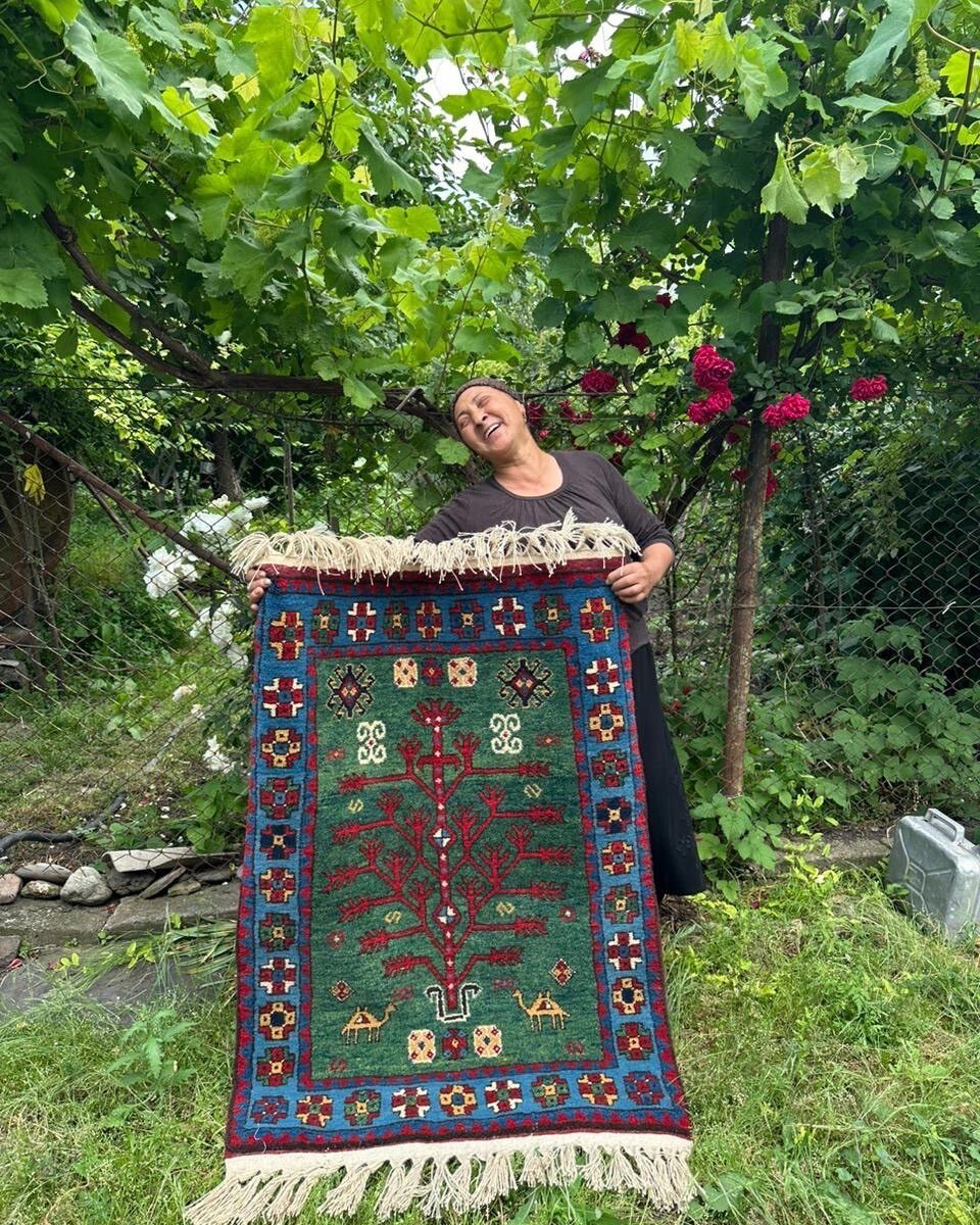 Novruz bayramınız m&uuml;barək olsun! from reWoven to all who celebrate 🌱🌱🌱 Minaye finished this green tree of life rug last year when spring was well under way 🌷🌳🌞