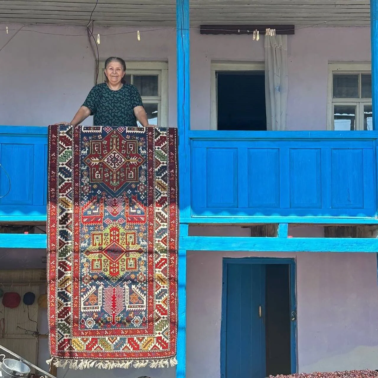 Late summer in Kosalar and Mehriban has finished a beautiful rug to a new Akstafa design - meeting the challenge of this ambitious and complex design with her usual skill and flair. Mehriban&rsquo;s rugs are always spectacular and this is no exceptio