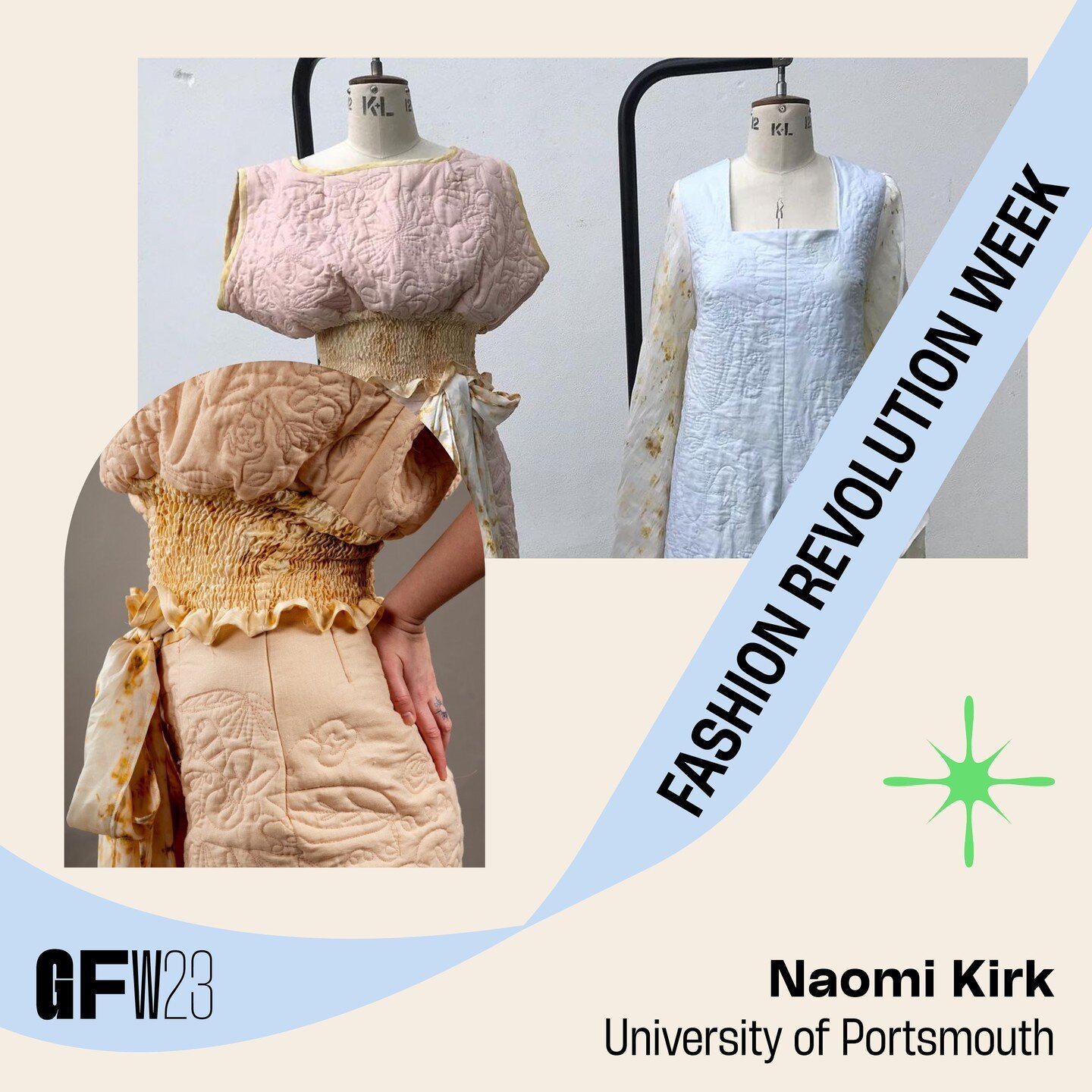 To celebrate #FashionRevolutionWeek we're highlighting student work that centres around fashion activism 👏

Naomi Kirk is a Fashion student at the University of Portsmouth and their collection is focused on used on regenerative fashion and respectin