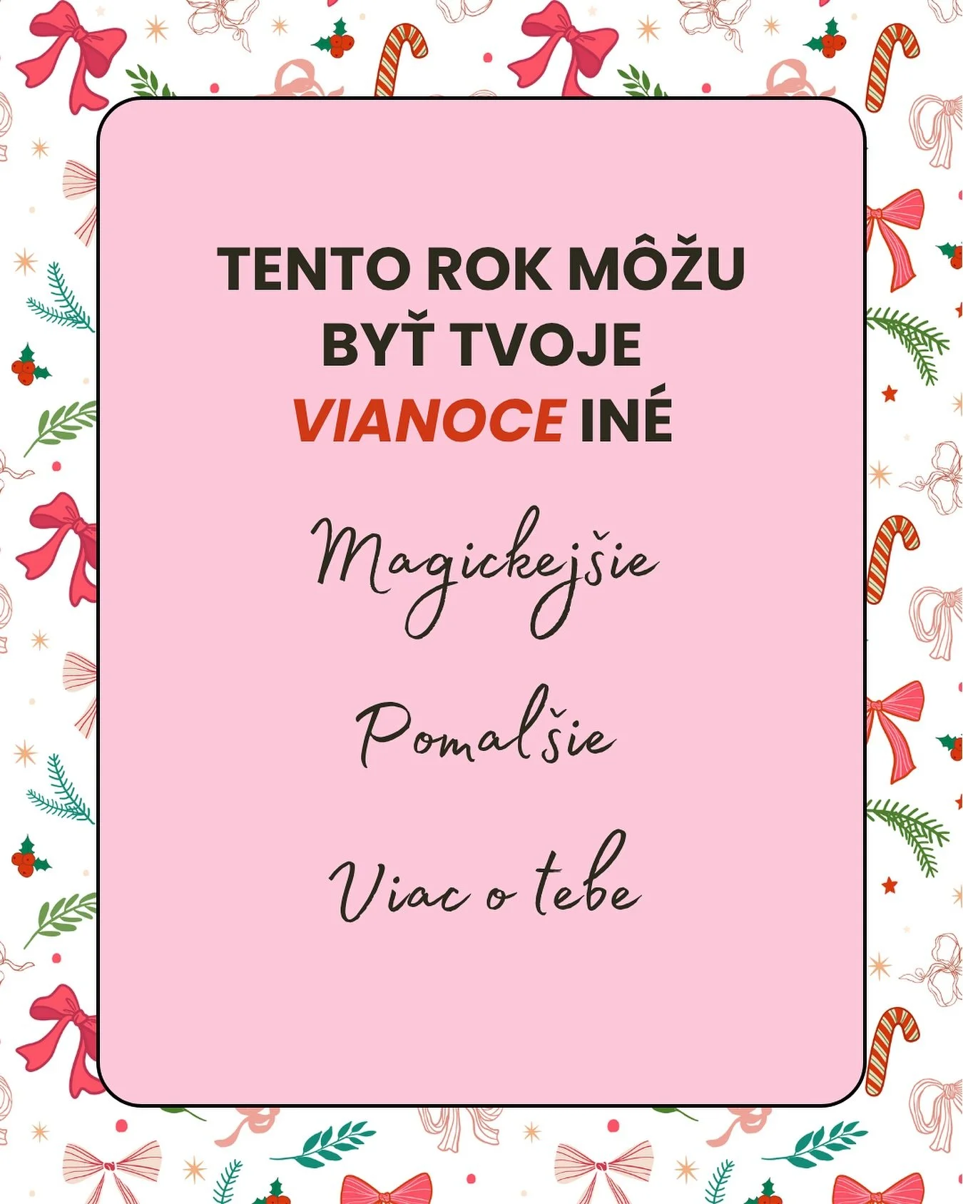Predstav si, že si tento rok daruje&scaron; niečo, čo ťa neomrz&iacute; po p&aacute;r dňoch.

Niečo, čo ti pom&ocirc;že pochopiť sam&uacute; seba do hĺbky, uvidieť svoju jedinečnosť a konečne žiť s ľahkosťou a d&ocirc;verou v to, k&yacute;m si. 💞

A