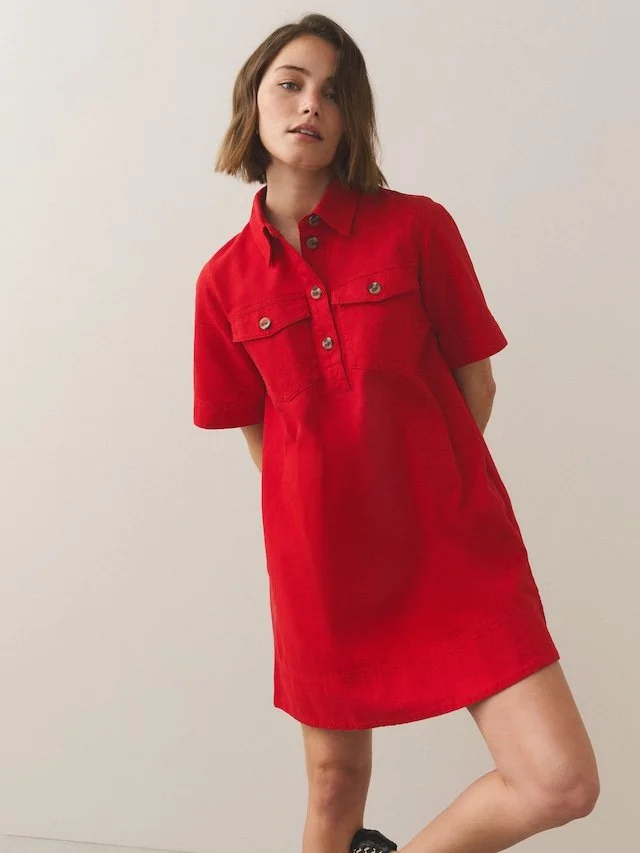 Next Red Utility Shirt Mini Dress