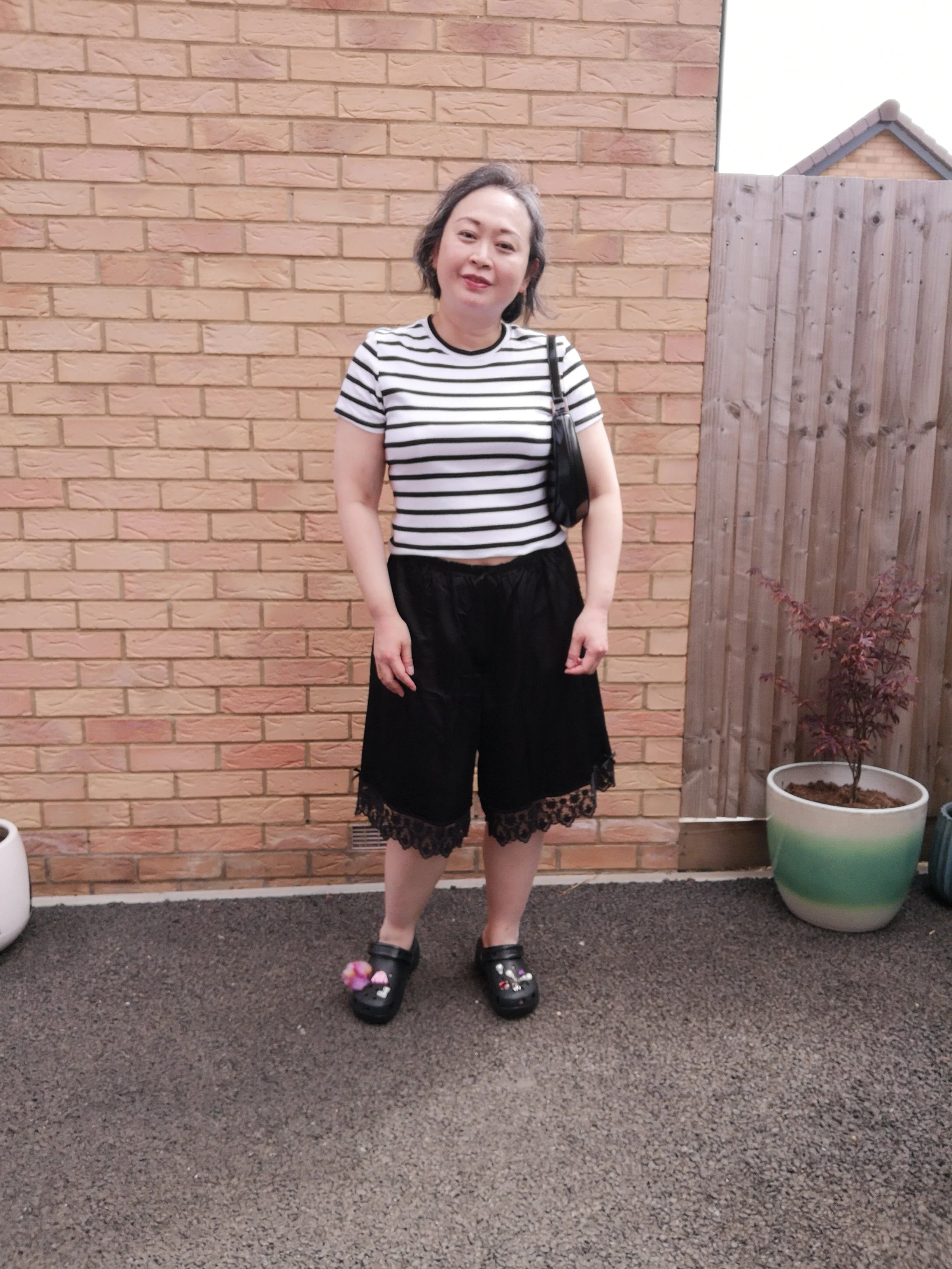 H&M Monki Satin Lace Shorts in Black