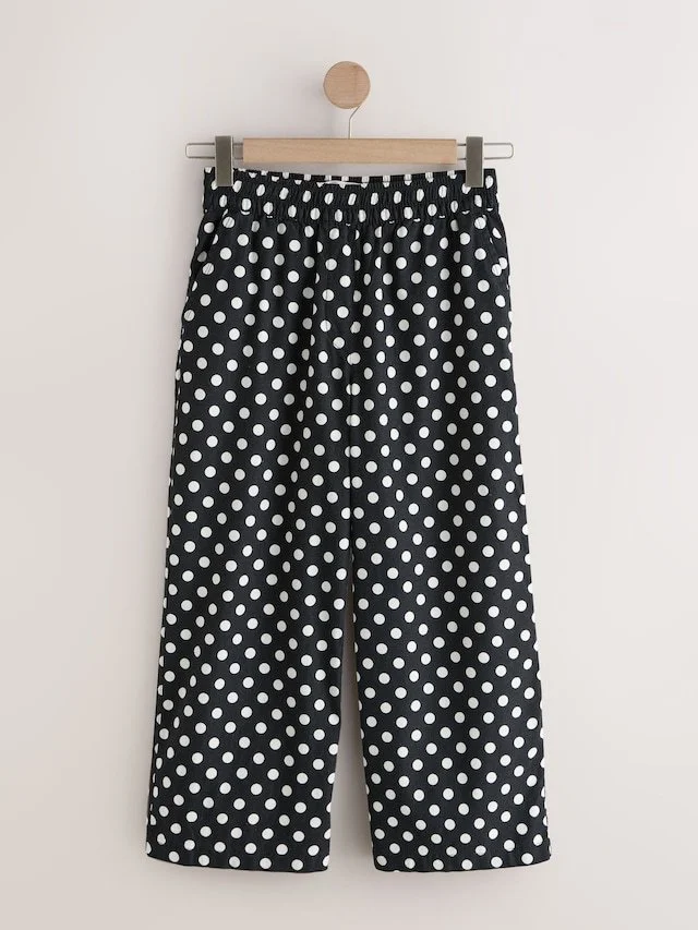 NEXT Black/White Polka Dot Stretch Linen Blend Culotte Trousers