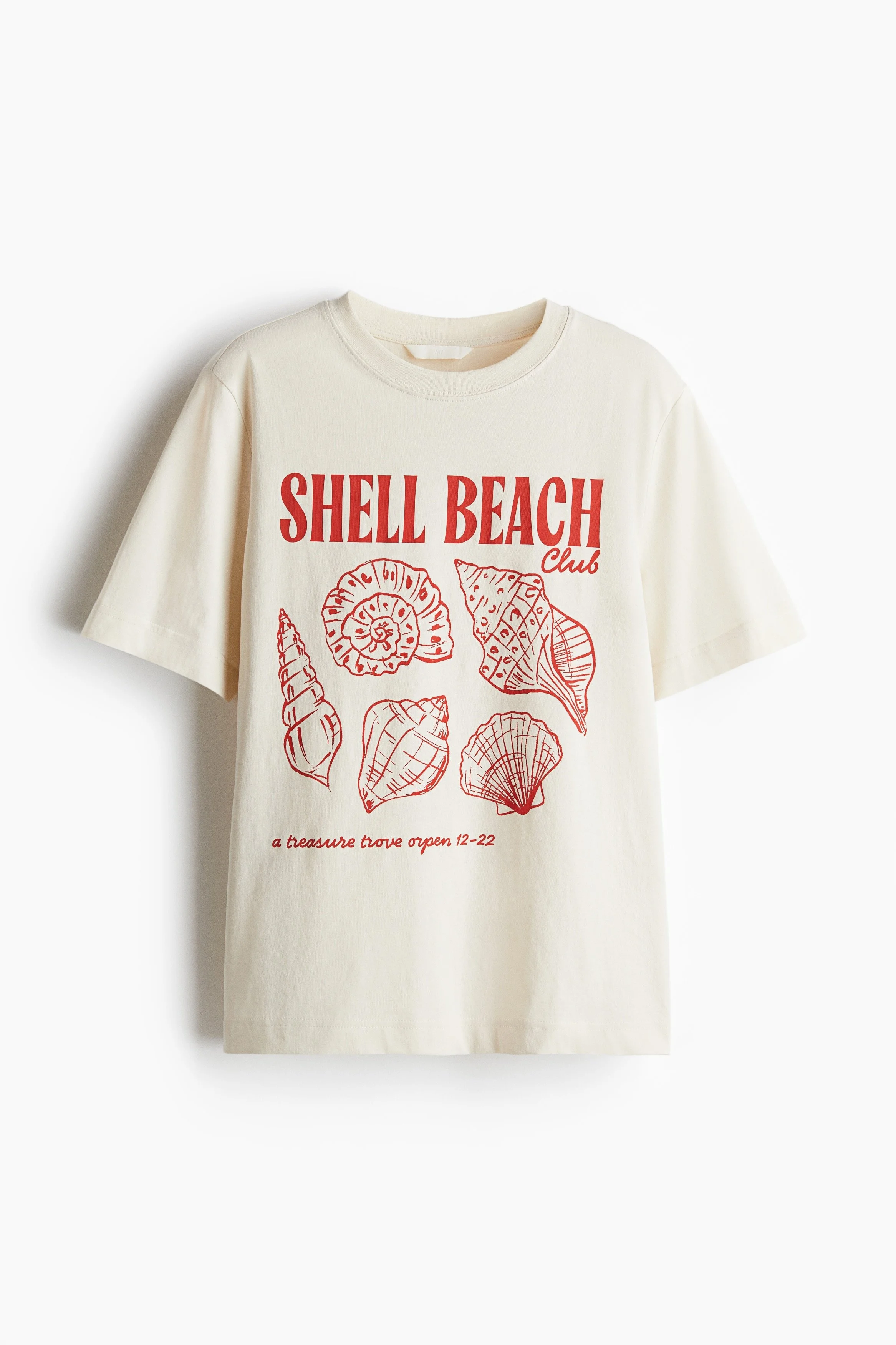 H&M Printed T-shirt in Cream/Seashells
