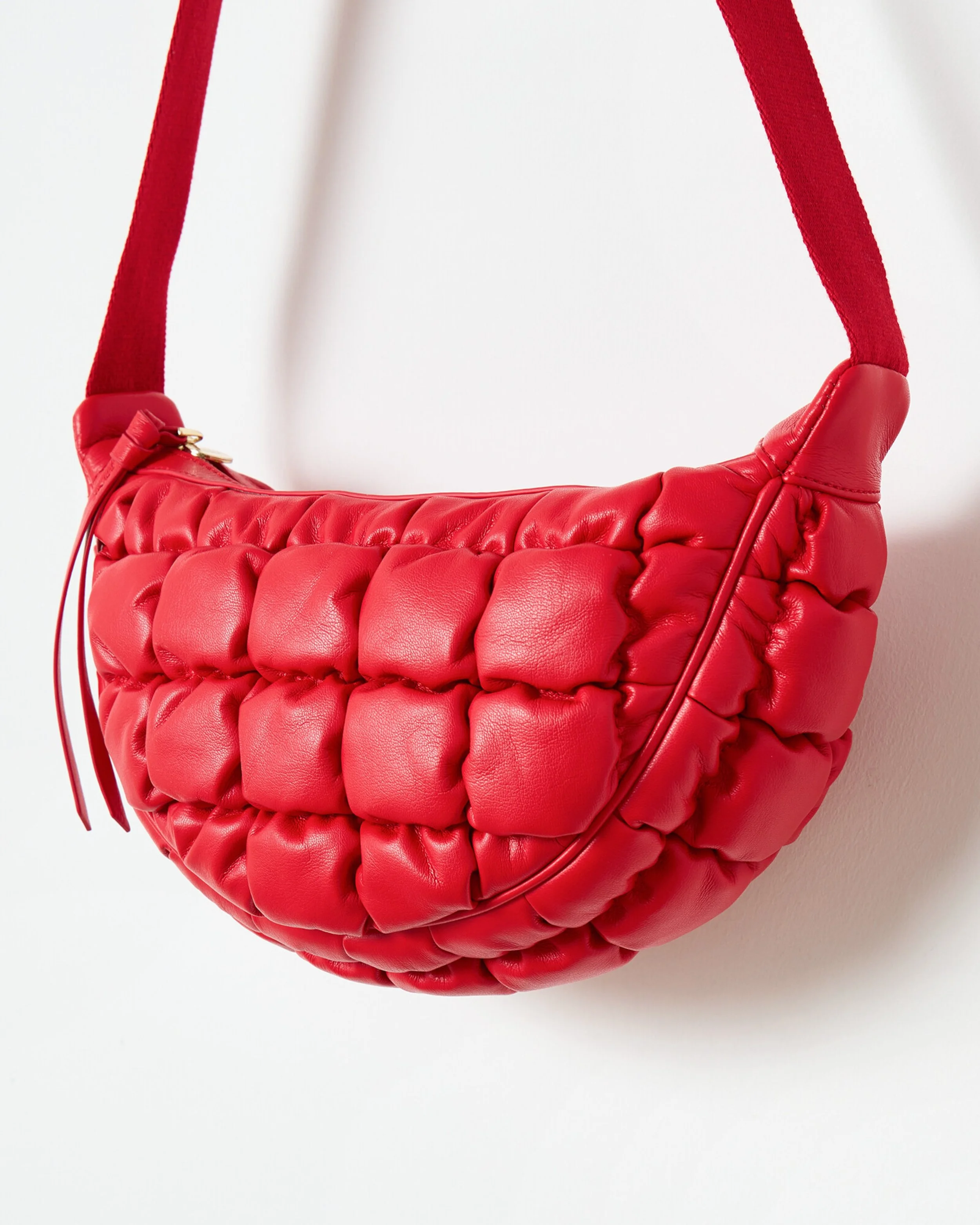 Oliver Bonas Betty Quilted Puffy Belt Bag in Red