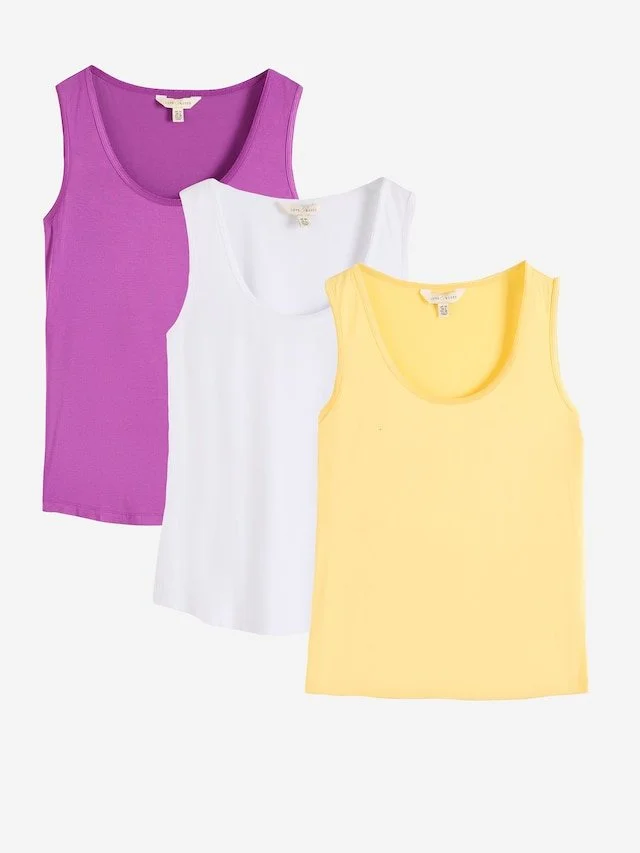 NEXT Love & Roses X3 Ivory, Purple and Yellow Satin Trim Scoop Neck Vest 