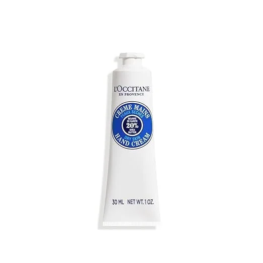 Tube of L'Occitane en Provence hand cream with blue and white label