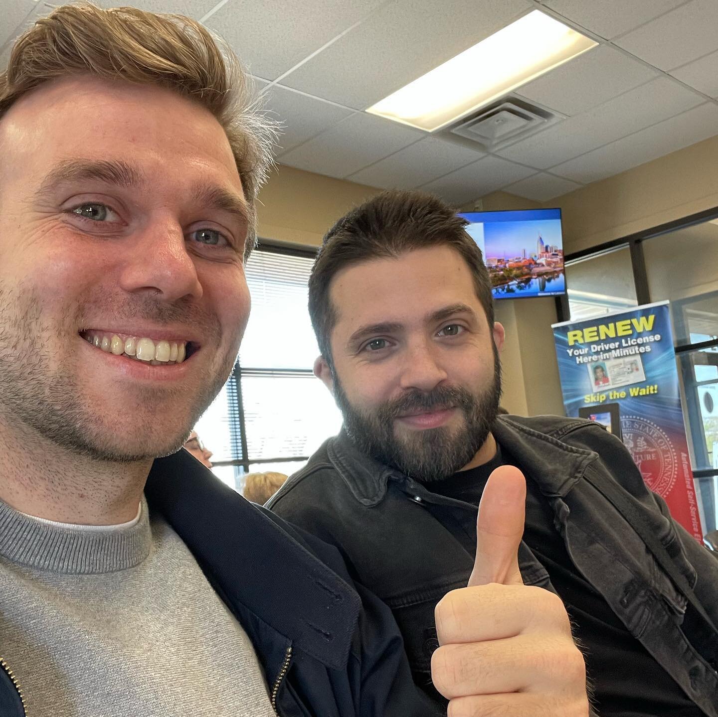 Went to get my Tennessee Drivers License today. Each day that passes I&rsquo;m becoming more and more of a Nashvillian 😊🇺🇸🙌 Thank you so much to my old Italian Room mate/guitar brother &amp; dear friend @lucastricagnoli for tagging along for the 