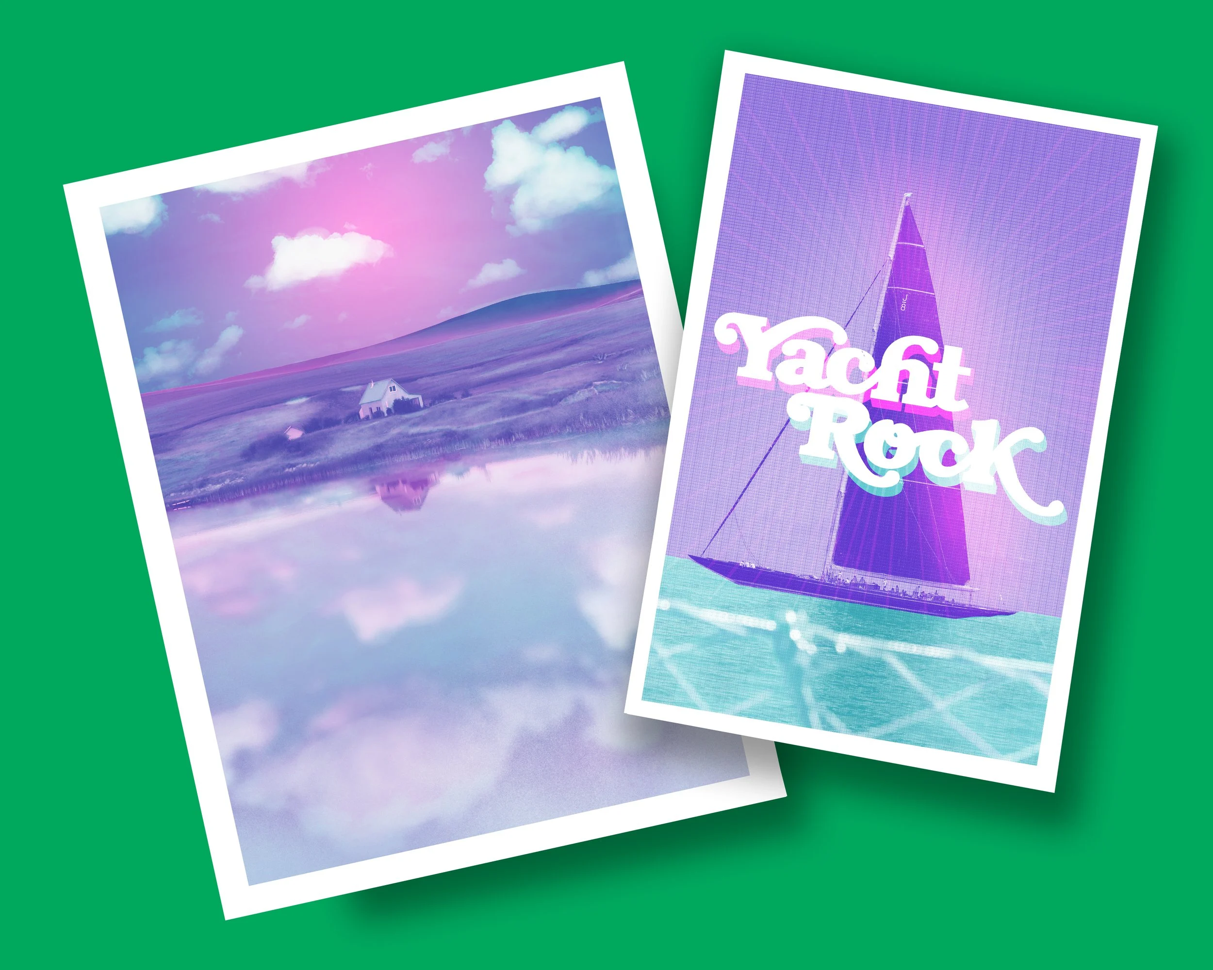Risograph art prints of a yacht and cabin
