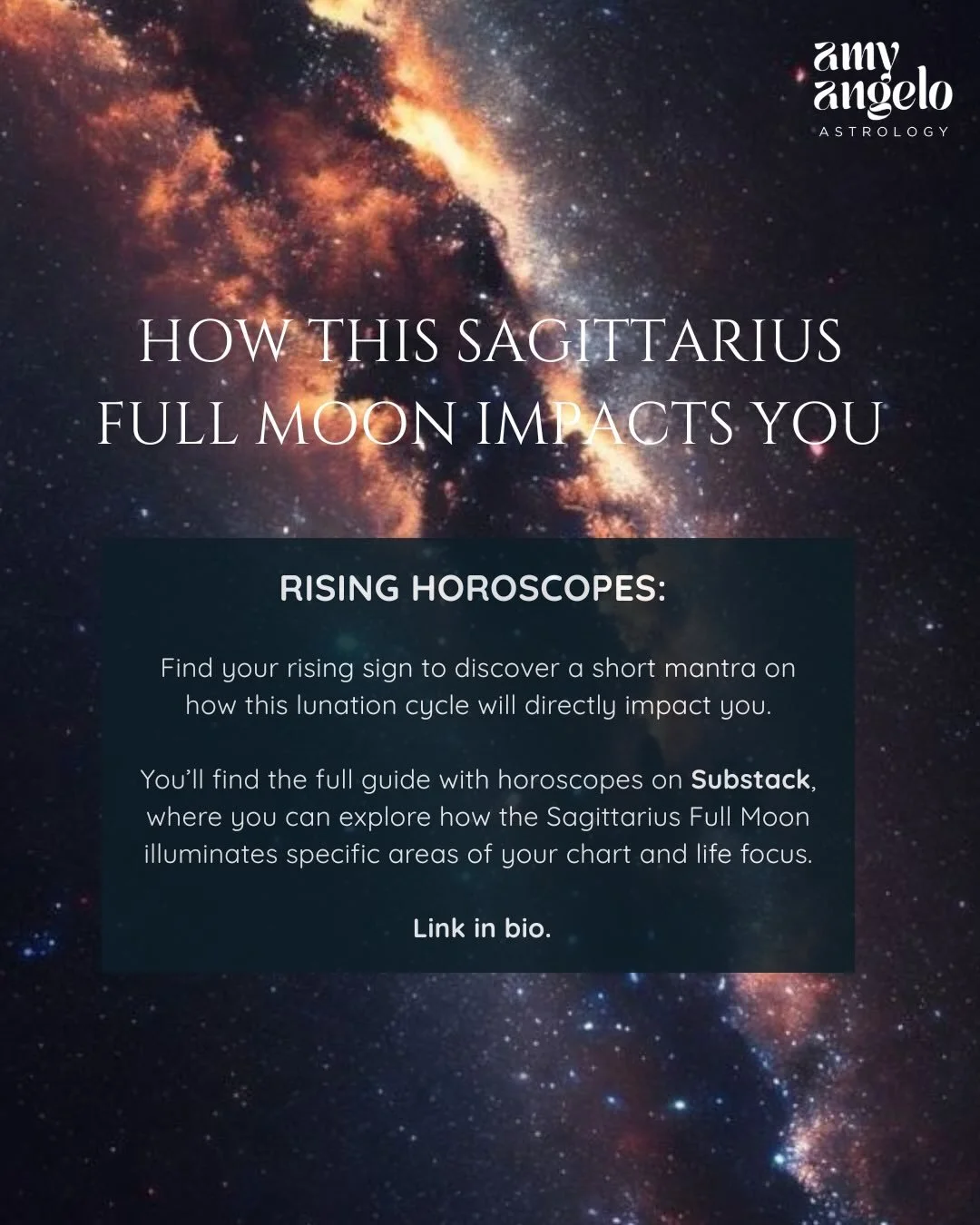 FULL MOON IN SAGITTARIUS HOROSCOPES 🌕🏹

This lunation is asking us to reflect on how we nourish our beliefs and intellect and how to know and feel the difference.  on substack I share a story about Gemini / Sagittarius axis search for truth in the 